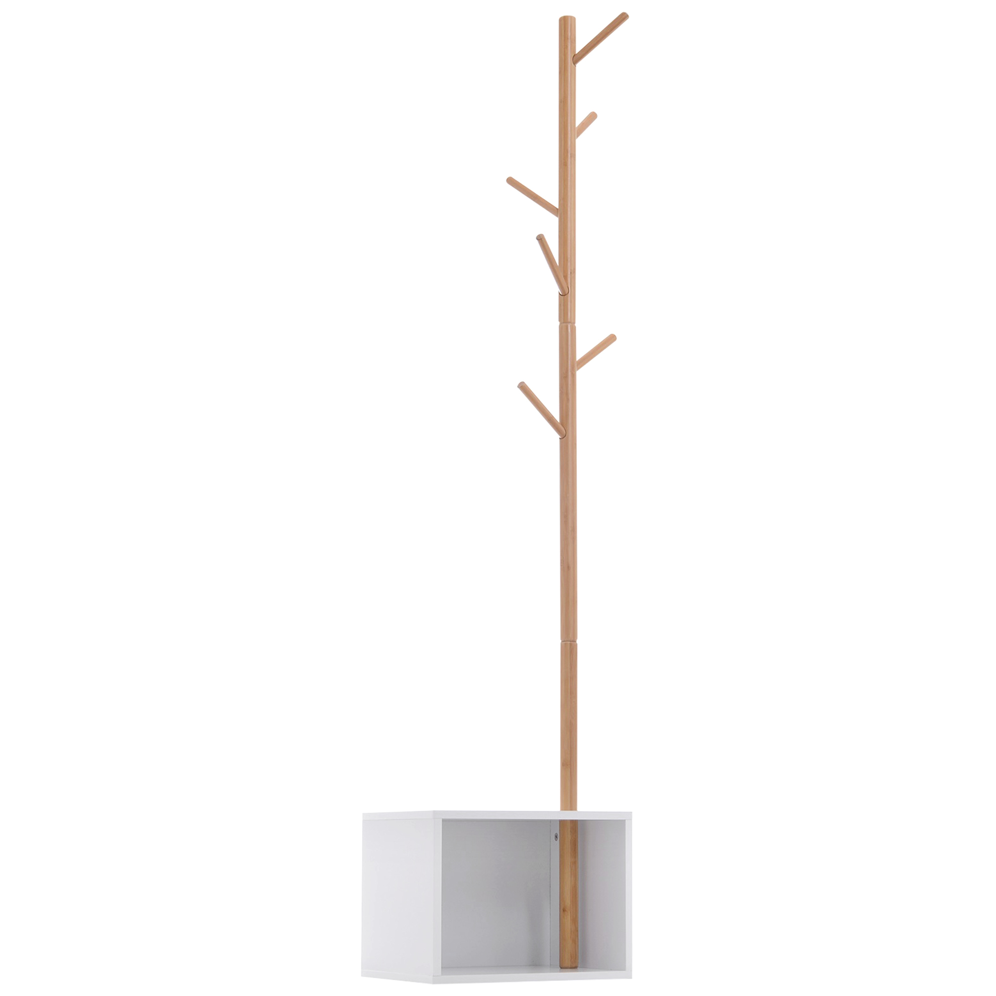 Garderobe Und Aufbewahrungsmöbel In Einem Modernen, Gemütlichen Design. Maße: 40 X 30 X 180 Cm (l X B X H). Material: Weißes Mdf, Massivholz, Bambus.