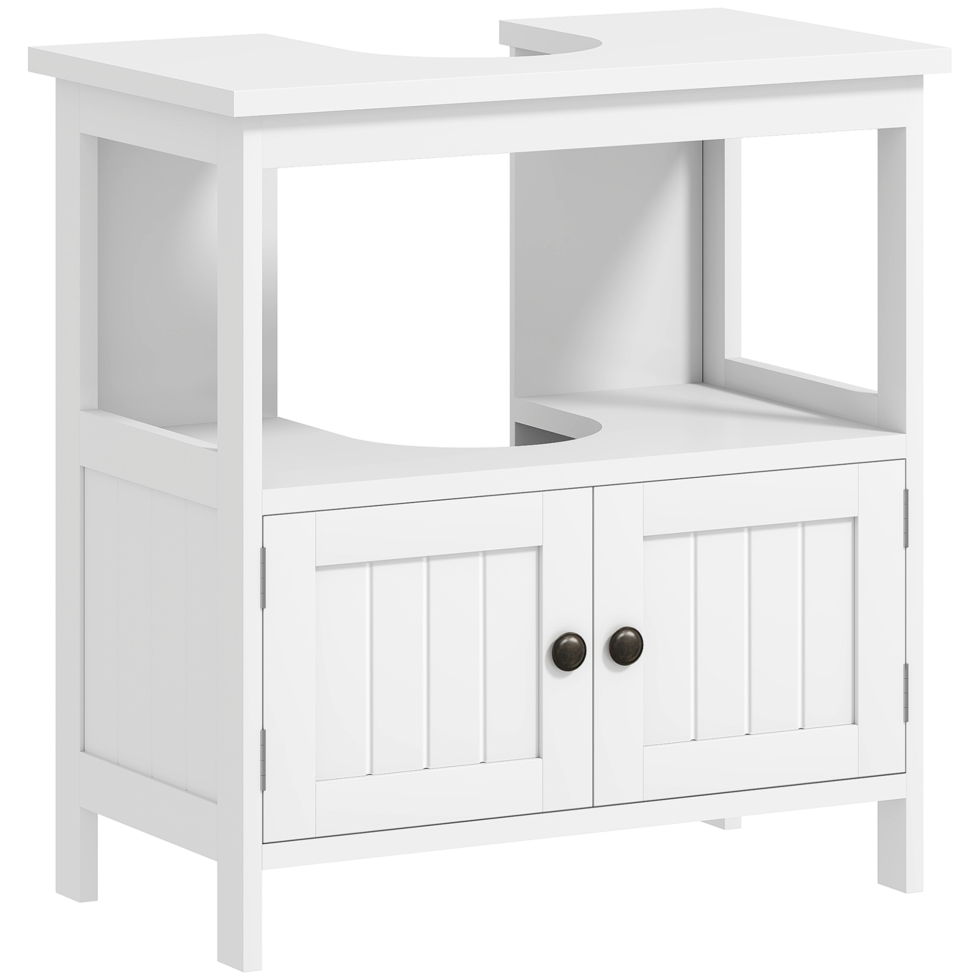 Spülenunterschrank Mit 2 Türen Und Offenem Fach, Freistehender Spülenunterschrank, 60 X 30 X 60 Cm, Weiß