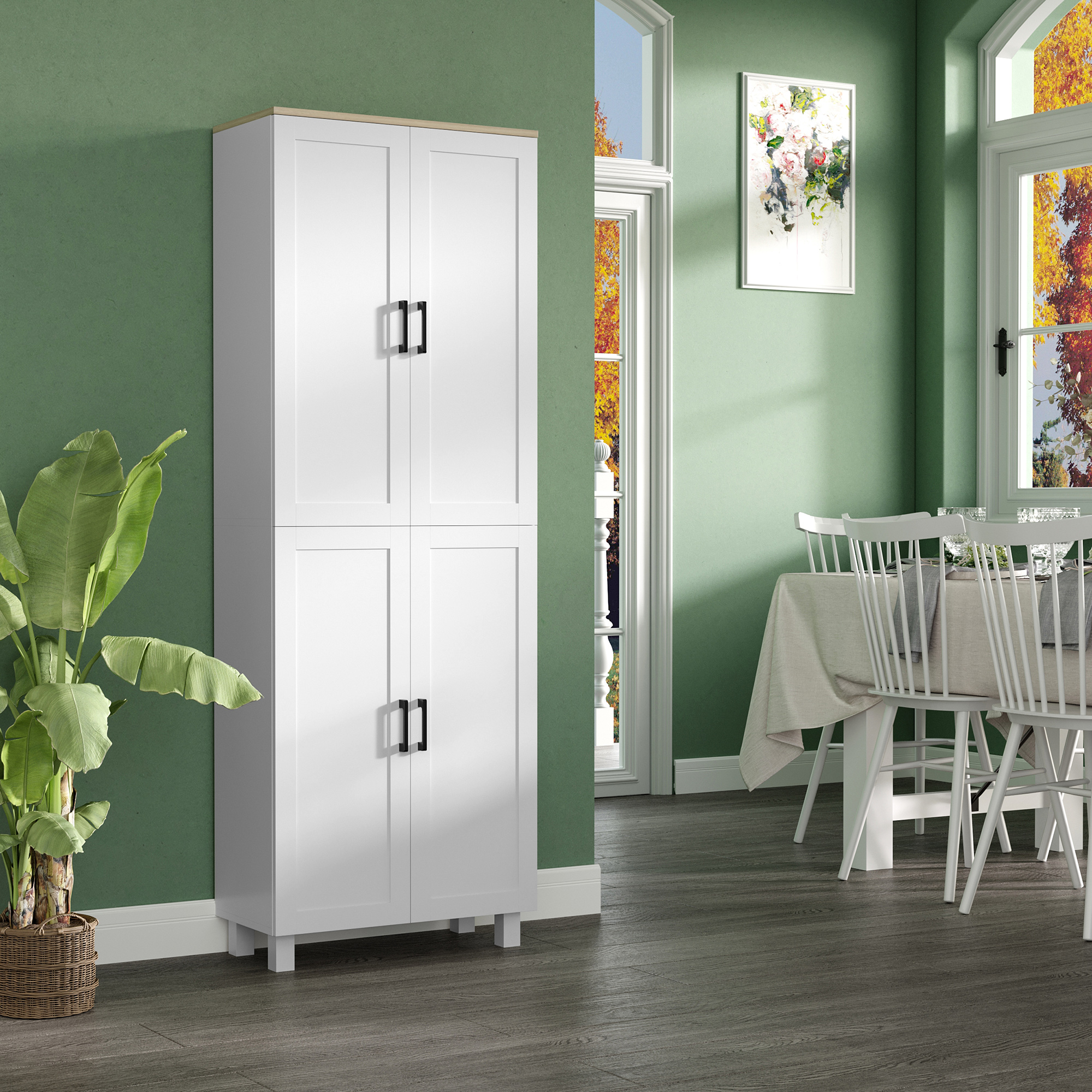 Küchen- Und Esszimmerschrank, Küchen-sideboard Mit 5 Verstellbaren Einlegeböden Und 4 Türen, Spanplatten-küchenschrank, 60 X 30 X 170,5 Cm, Weiß Und Holzfarben