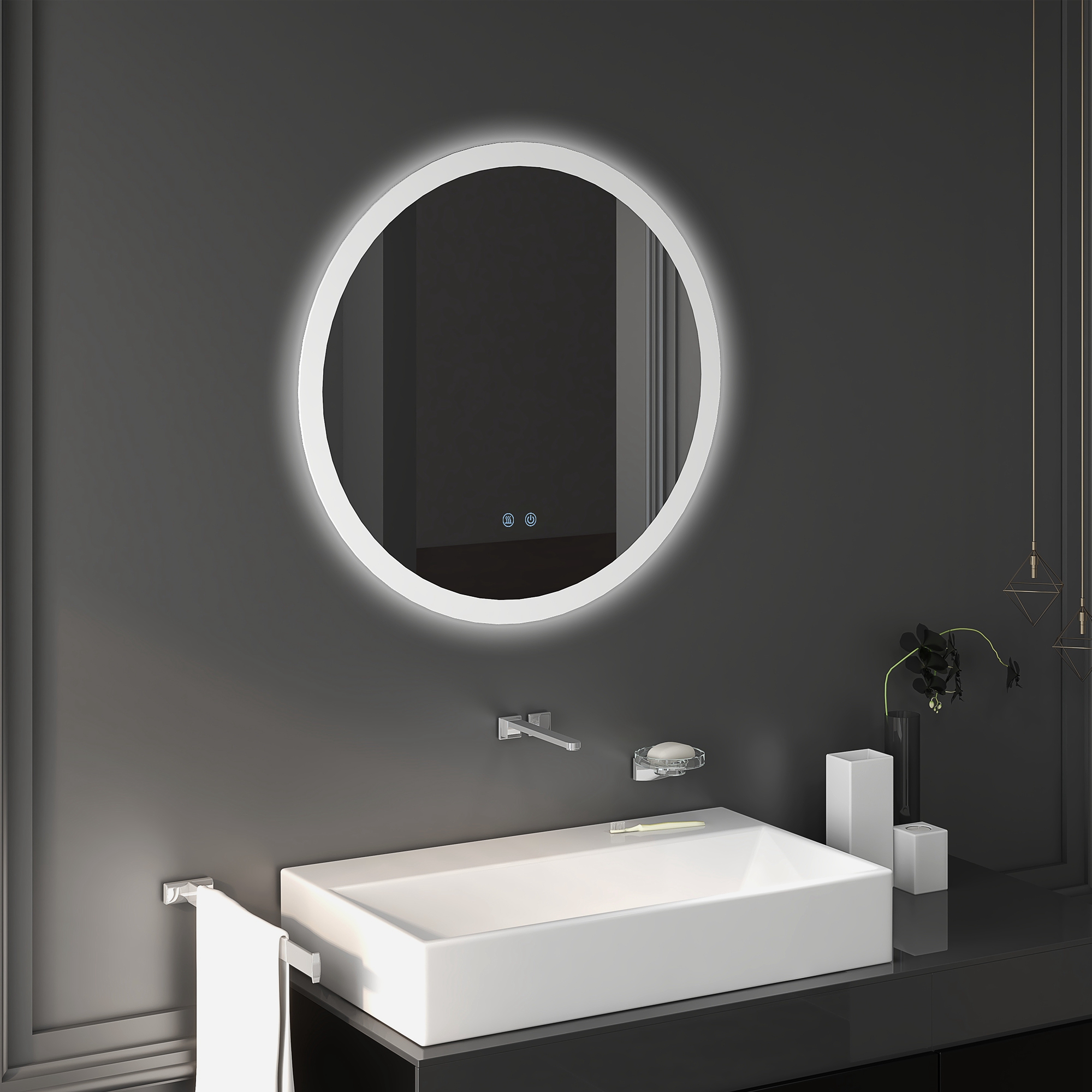 Runder Badezimmerspiegel Mit Led-beleuchtung, 70 X 70 Cm, Beschlagfrei, 3-farbige Beleuchtung, Memory-funktion, Touch-schalter