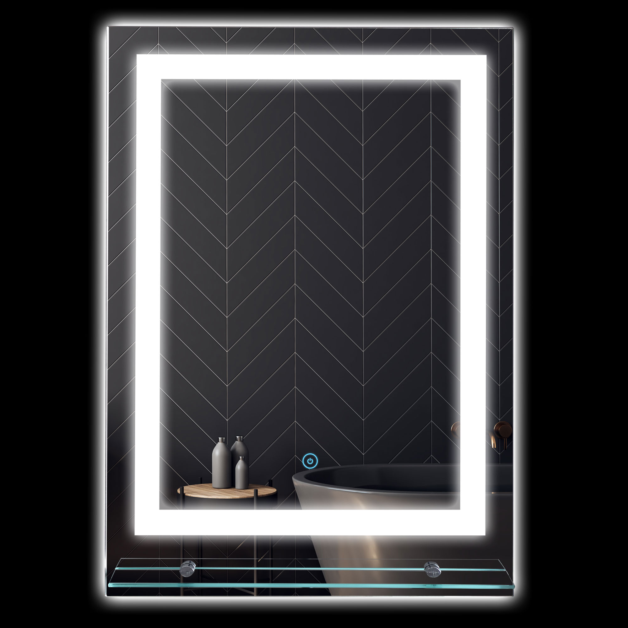 Runder, Led-beleuchteter Badezimmerspiegel Ø 80 Cm Zur Wandmontage Mit 3-farbiger Beleuchtung, Touch-schalter, 46 W, Weiß/silber