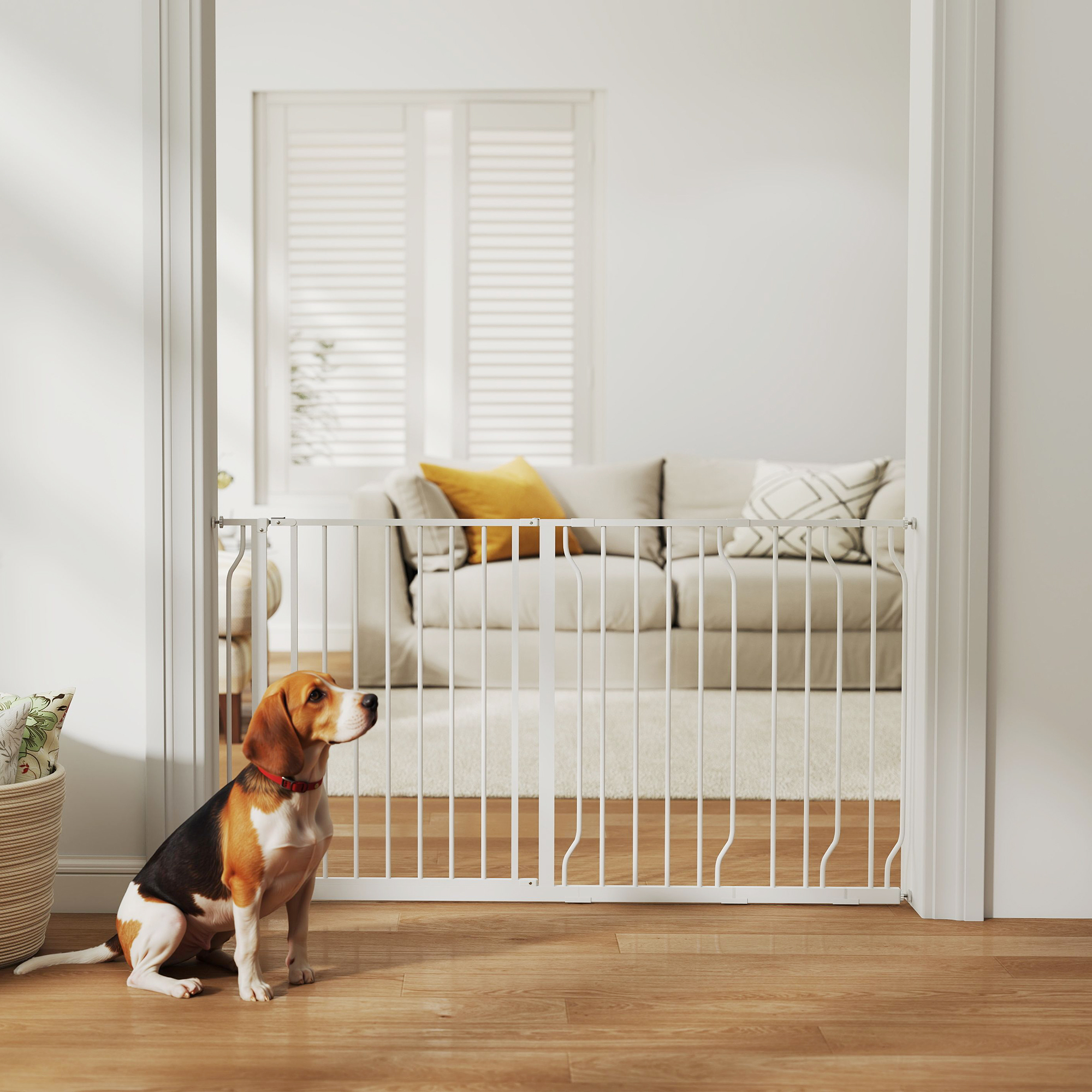 Pawhut Hundesicherheitsgitter, Ausziehbar 75–145 X 76 Cm, Treppen-, Flur- Und Türbarriere, Kein Bohren Erforderlich, Stahl Und Abs, Weiß