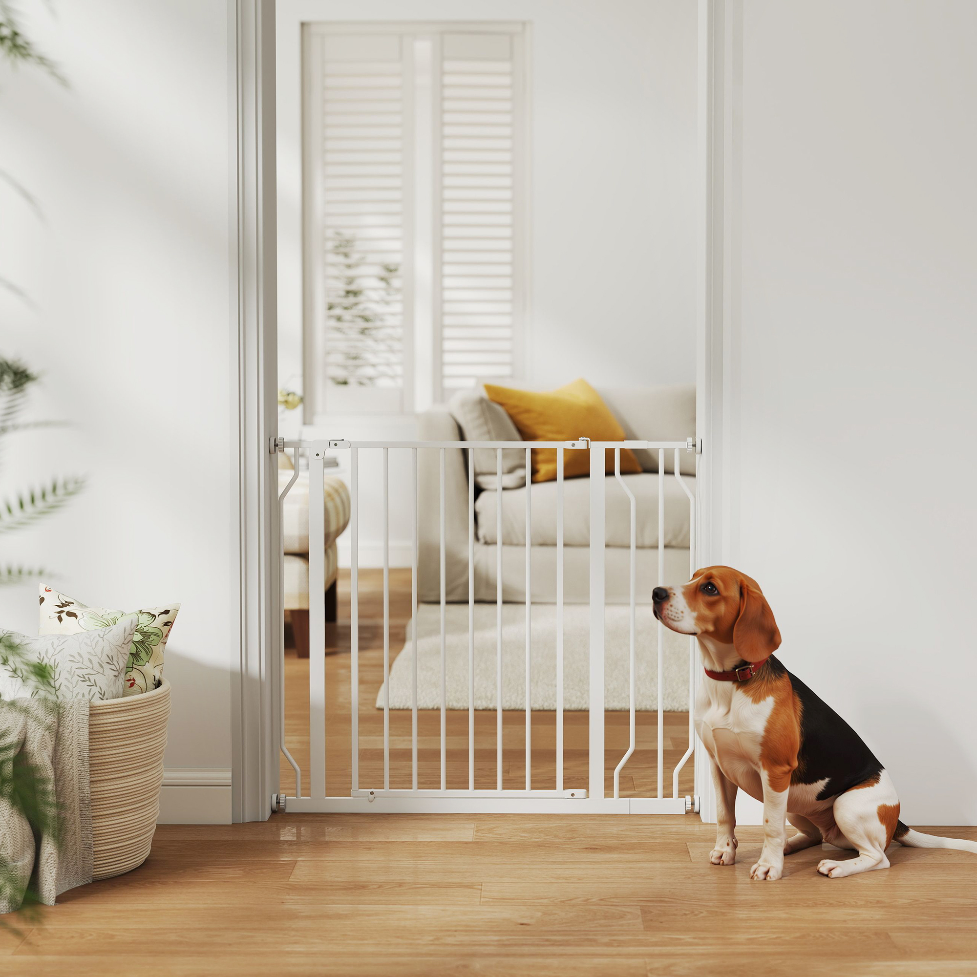 Pawhut Hundesicherheitsgitter, Ausziehbar 75–95 X 76 Cm, Treppen-, Flur- Und Türbarriere, Kein Bohren Erforderlich, Stahl Und Abs, Weiß