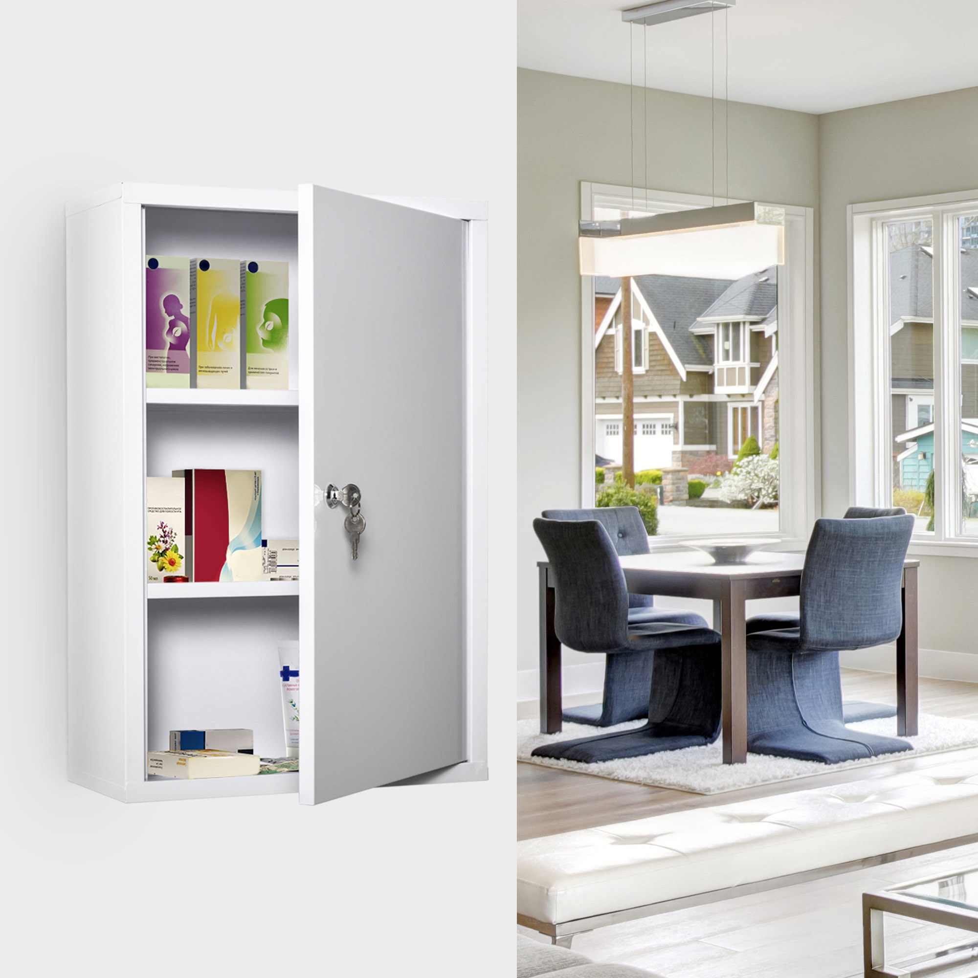 Kleankin Metall-wandmedizinschrank Mit 3 Ablagen Und Schloss, Medizinschrank 40x18x60 Cm, Weiß