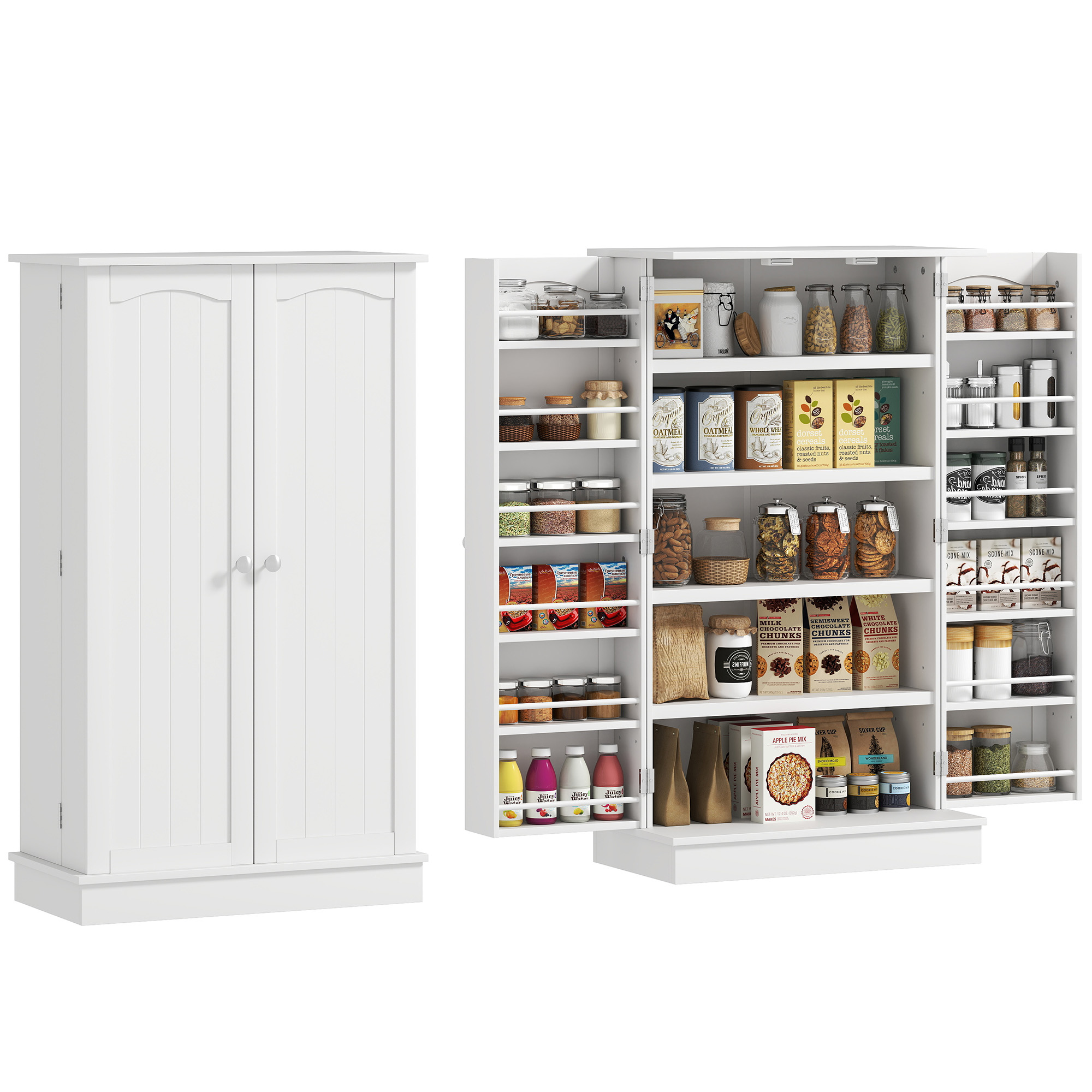 Küchenschrank Mit 2 Türen, 5 Einlegeböden Und 12 Gewürzregalen – 60 X 30 X 104 Cm – Weiß