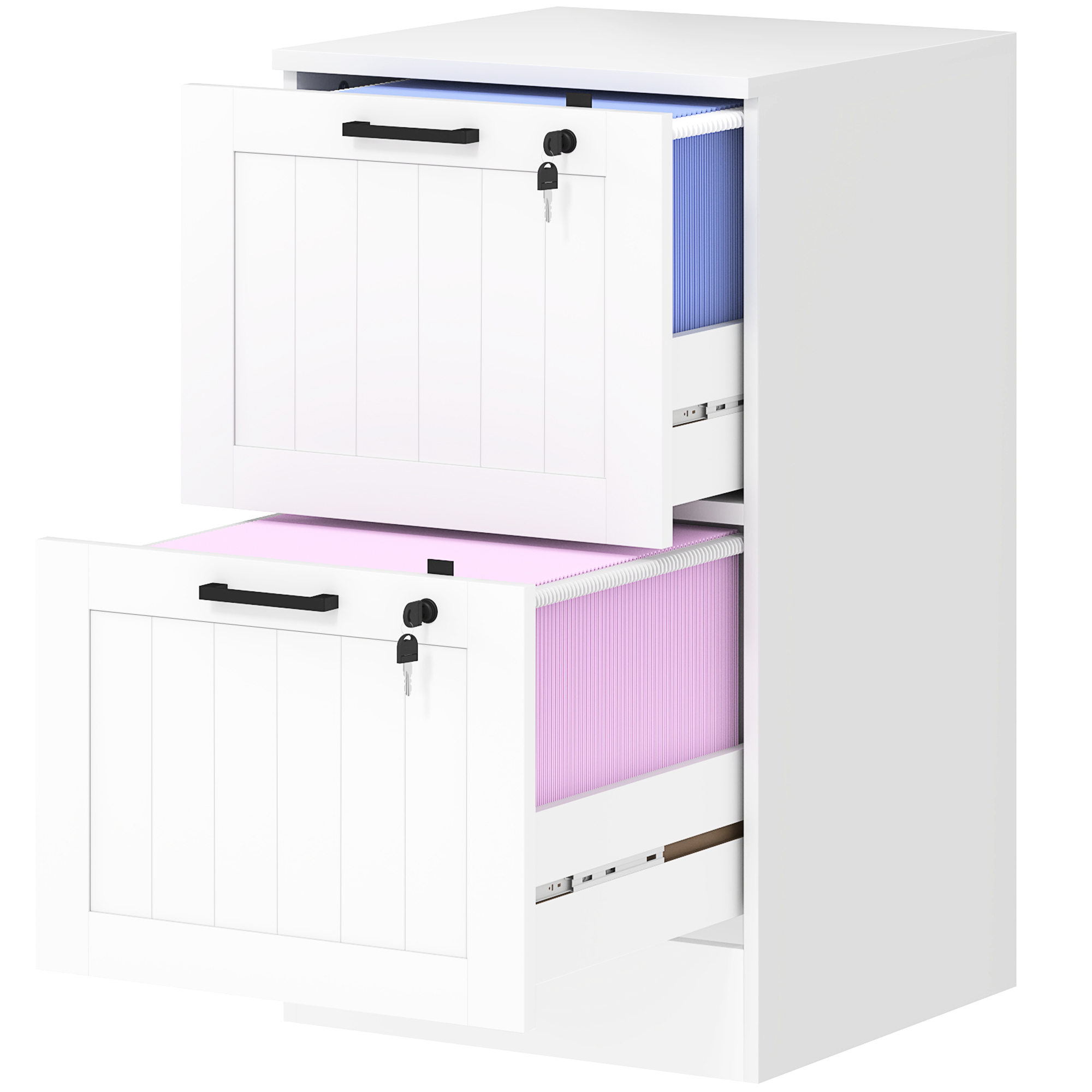 Büroschrank, Holzschrank Mit 2 Schubladen Und Schloss, Verstellbare Kleiderstangen, 40 X 40 X 71 Cm, Weiß