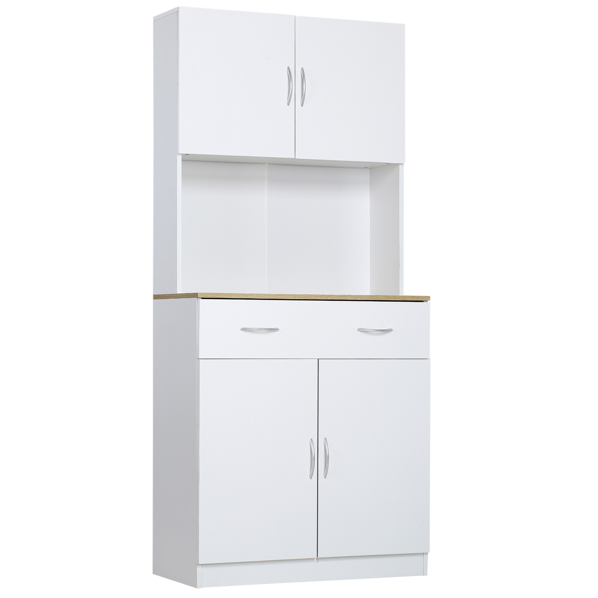 Hohes Küchen-sideboard, Küchenschrank, 4 Türen, Schublade, Arbeitsplatte Und Verstellbare Einlegeböden, 80 X 40 X 180 Cm, Weiß