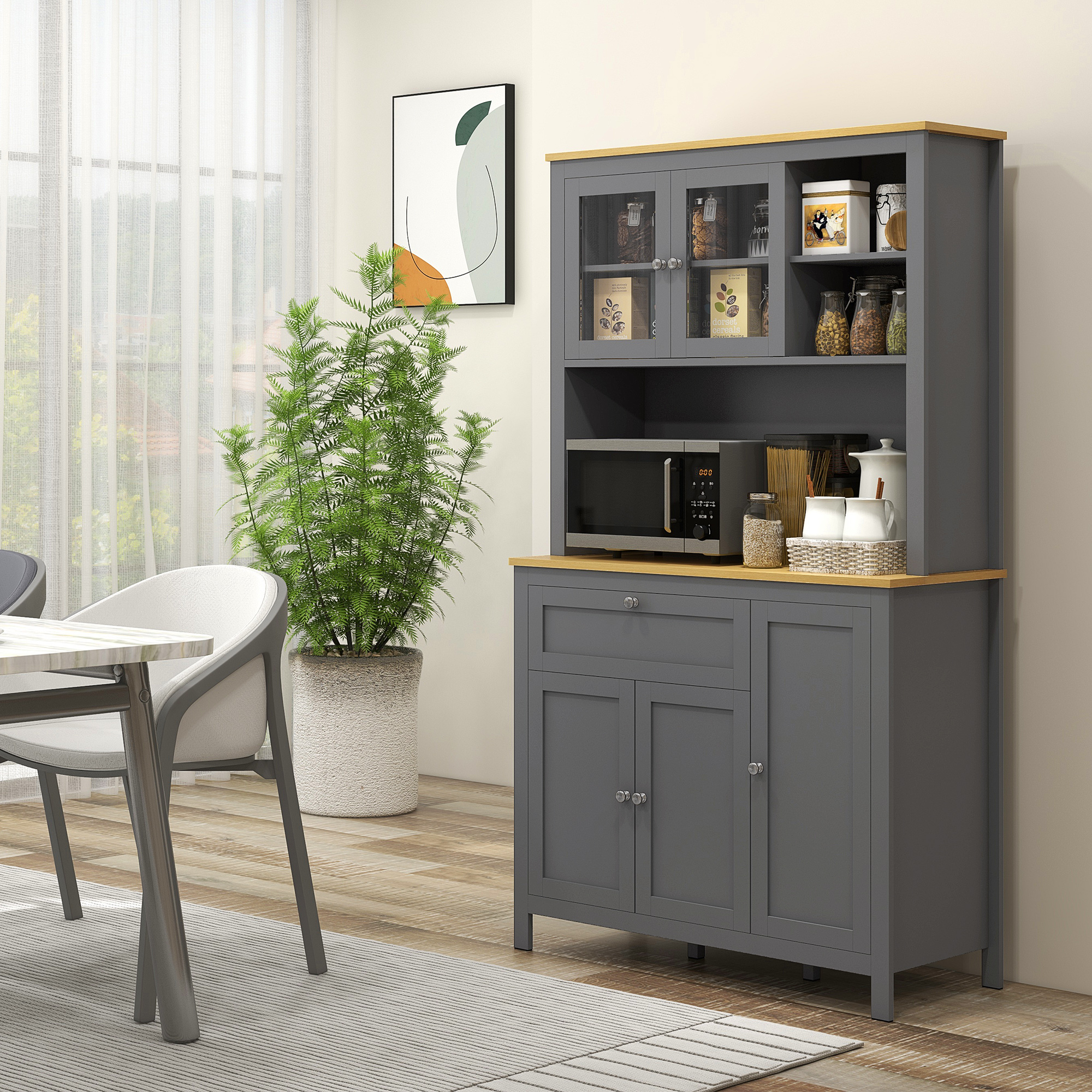 Küchenschrank, Küchenhilfsmöbel Mit 5 Türen, Verstellbarem Einlegeboden Und Mikrowellen-arbeitsplatte, 100 X 40 X 180 Cm, Grau