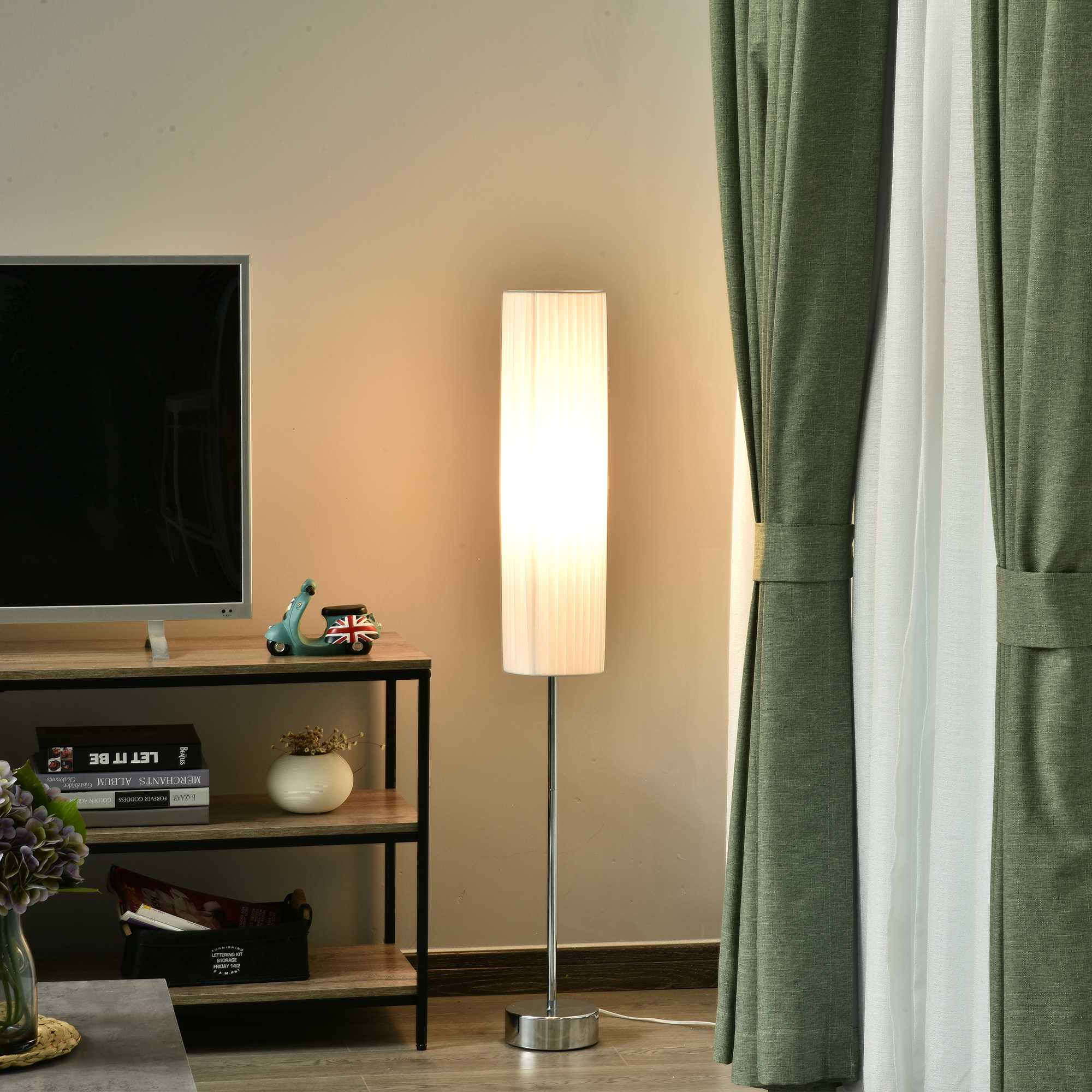 Moderne Stehleuchte Von Homcom Für Schlafzimmer, Arbeitszimmer Und Wohnzimmer (2 E27-fassungen) Mit Schalter Und Geringem Energieverbrauch, Edelstahlfuß, 120 Cm, Weiß