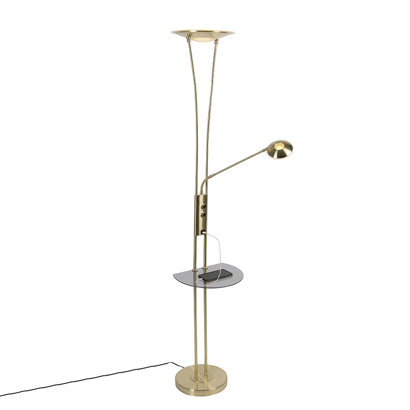 Goldene Stehlampe Mit Lesearm Inkl. Led Und Usb-anschluss - Sevilla
