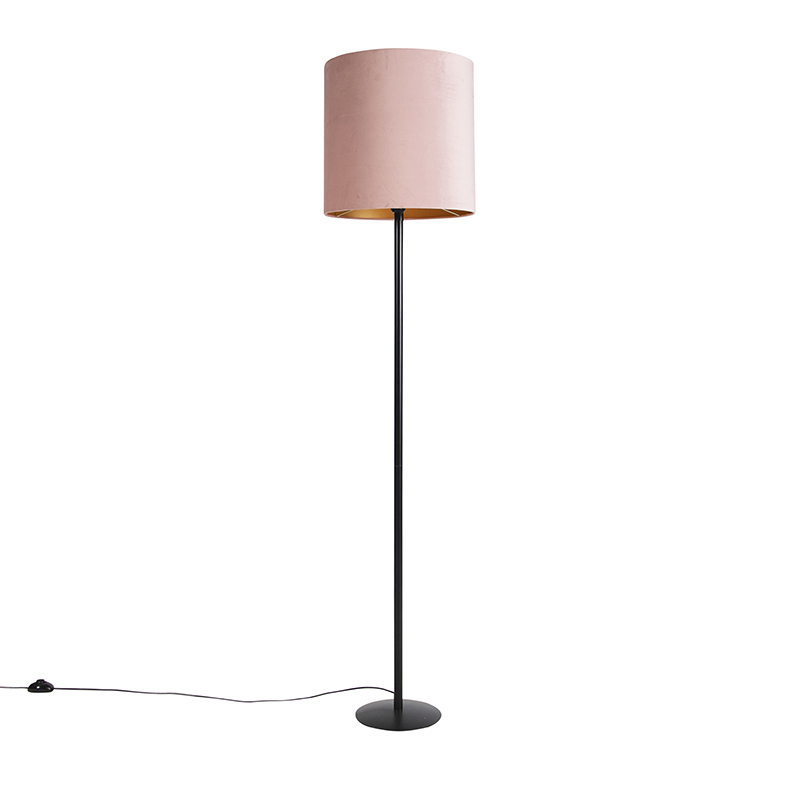 Qazqa Stehlampe Schwarz Mit Veloursschirm Pink/gold 40 Cm -