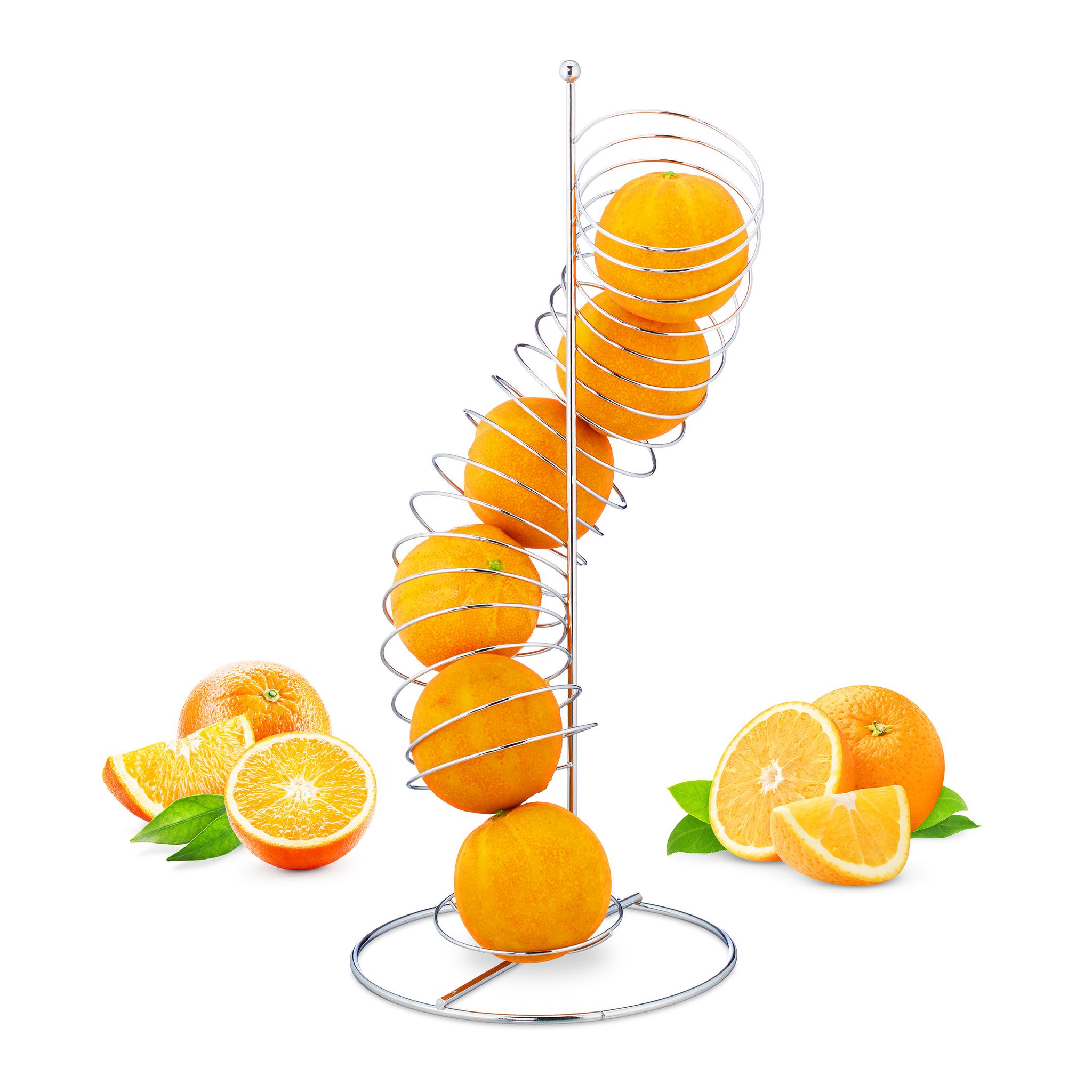 2 X Obsthalter Spirale Metall, Korb Für Orangen Und Äpfel, Platz Für 7 Stück, Hxbxt 48 X 21 X 21 Cm, Obstspender, Silber