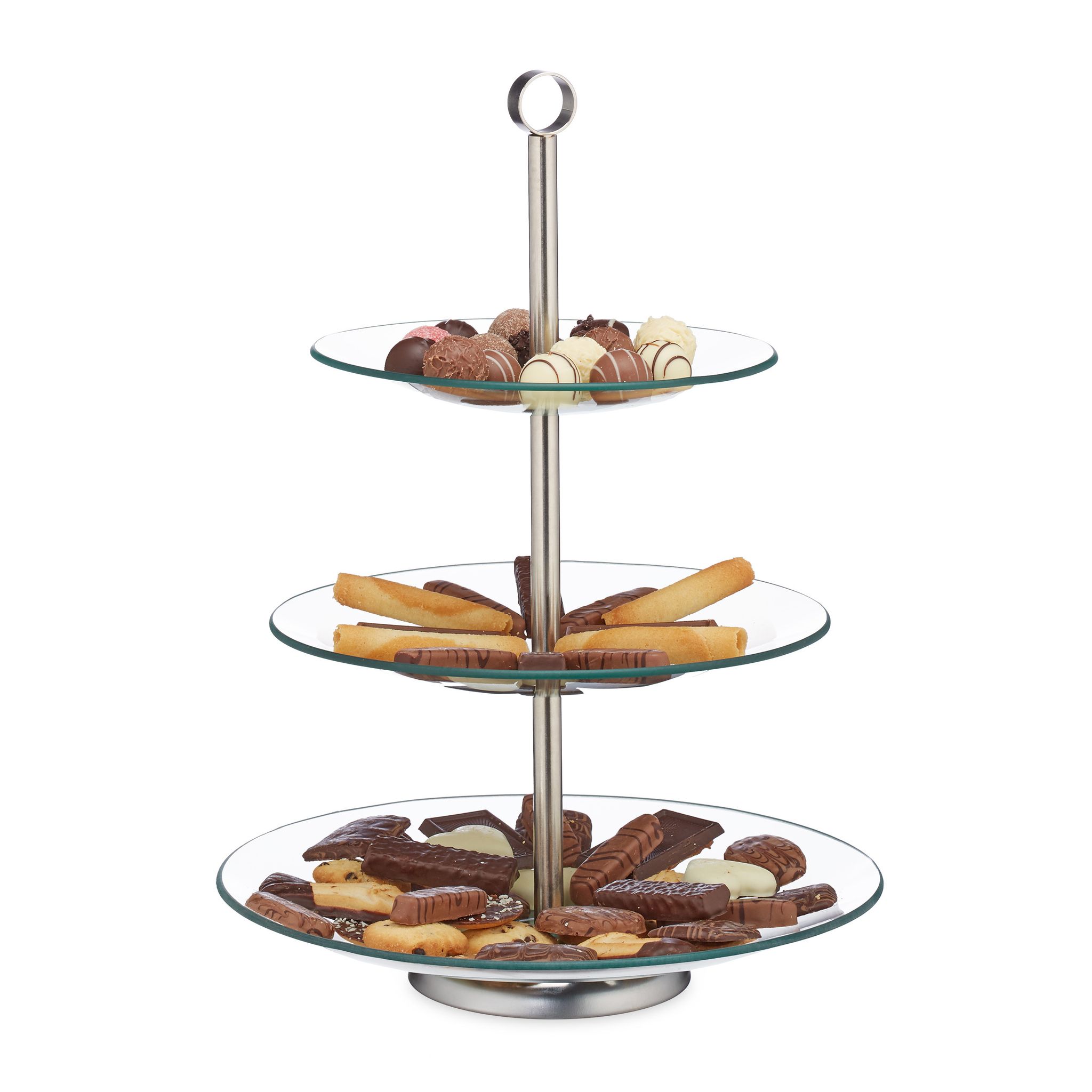 8 X Etagere, 3 Etagen, Rund, Cupcake, Keks, Obst, Muffin, Servierständer Hochzeit, Glas, Edelstahl, Silber/transparent
