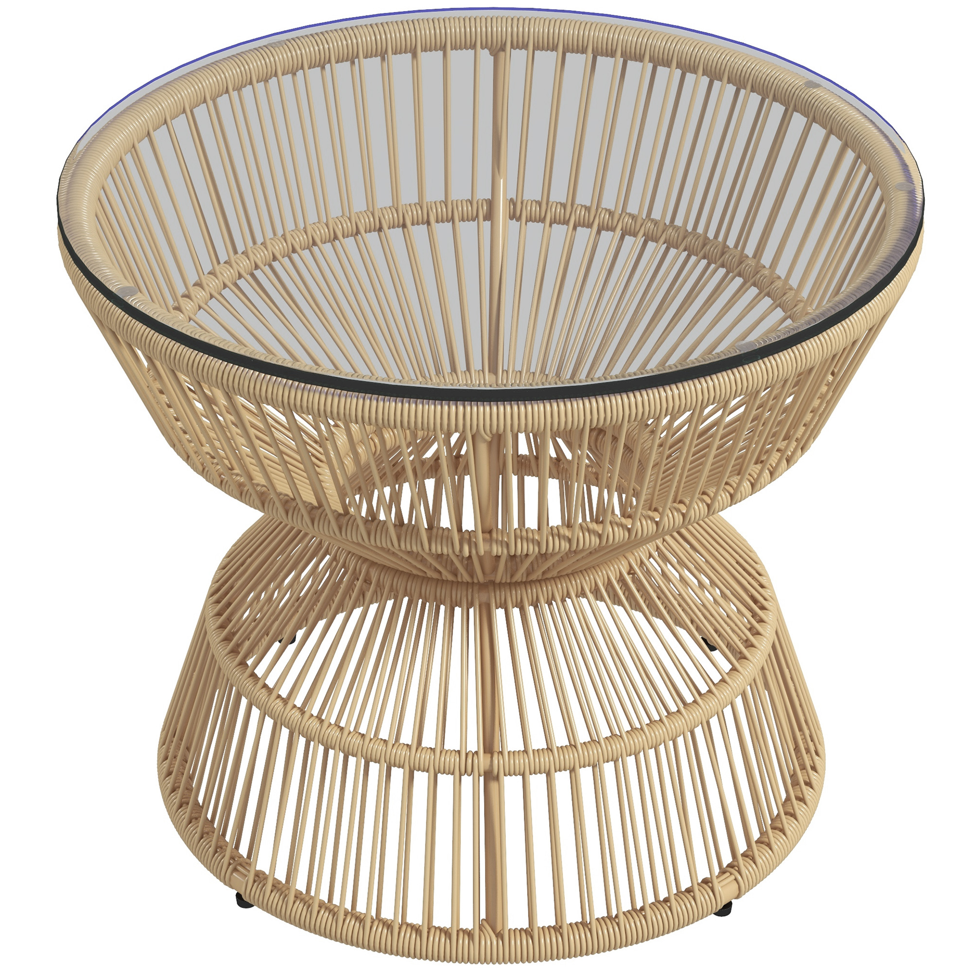 Runder Beistelltisch Ø60 Cm, Rattan, Couchtisch Mit Hartglasplatte Im Boho-design, Kaffeetisch Aus Naturholz Für Garten & Terrasse