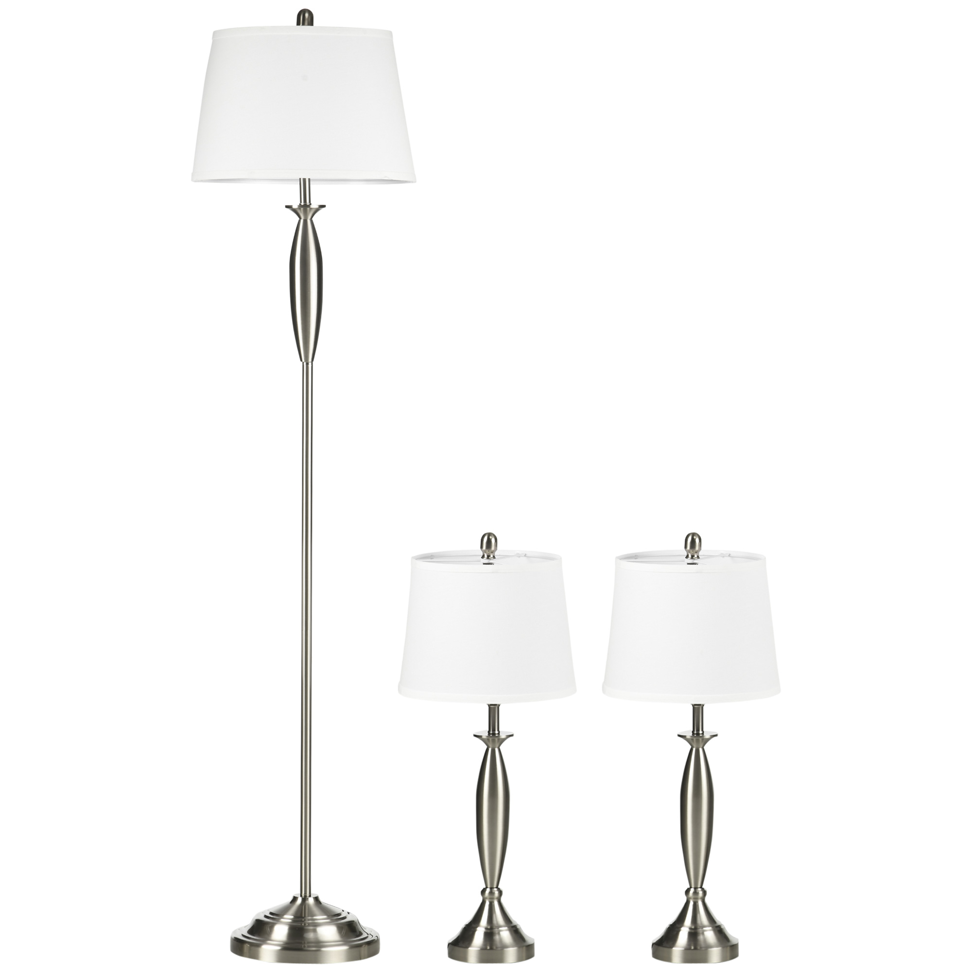 3-teiliges Lampenset: 1 Stehleuchte + 2 Tischlampen, E27, Silber/weiß, Moderne Beleuchtung Für Wohnzimmer & Schlafzimmer