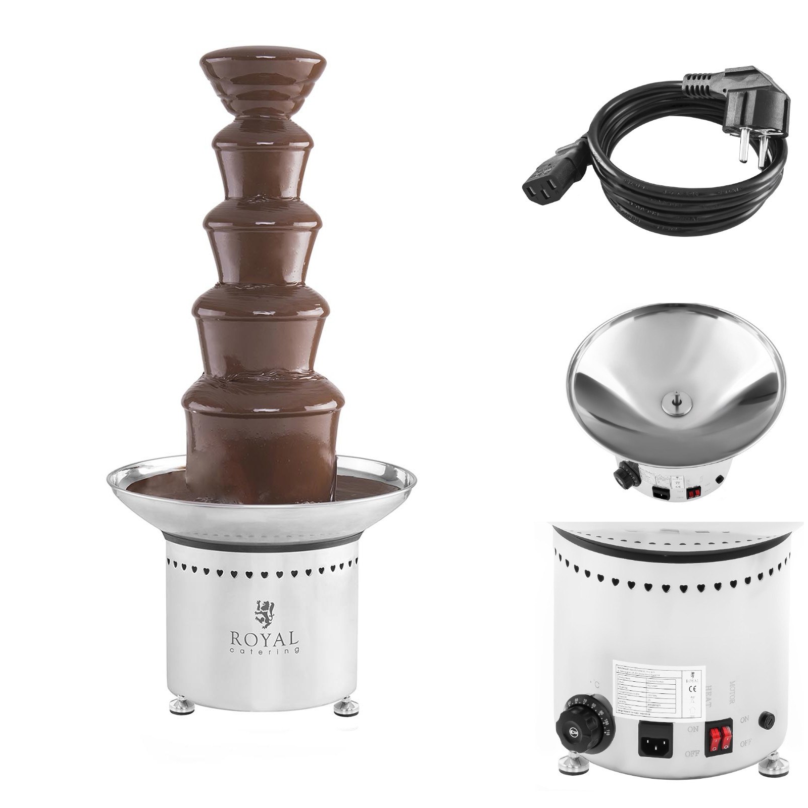 Royal Catering - Schokobrunnen Edelstahl Schokofondue Schokoladenbrunnen 6 Kg 5 Etagen 250 W