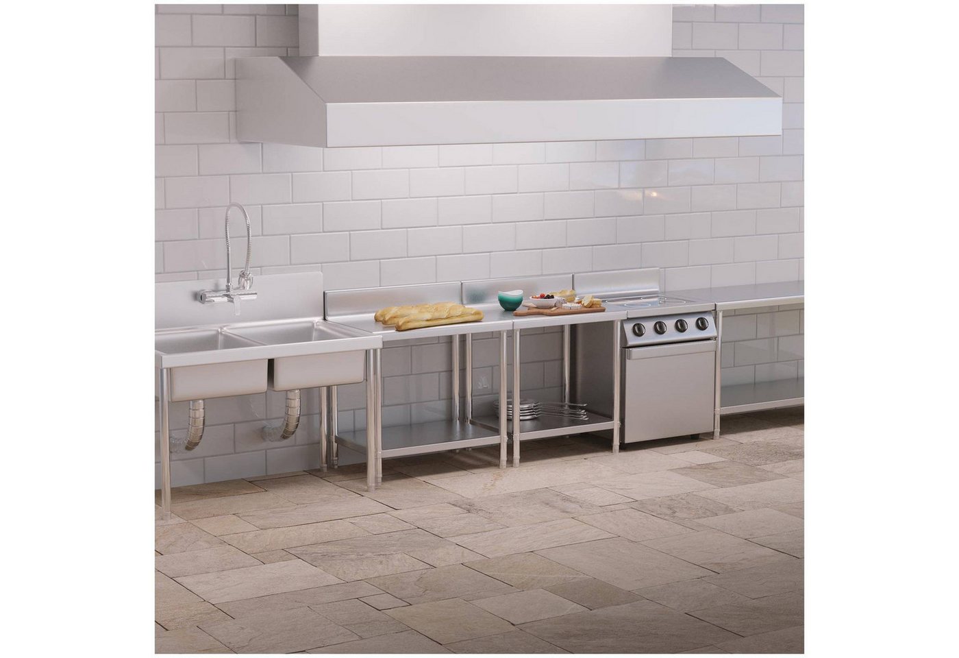 Royal Catering - Edelstahltisch Edelstahl Arbeitstisch Zerlegetisch Gastro Aufkantung 90x60cm Bild 4
