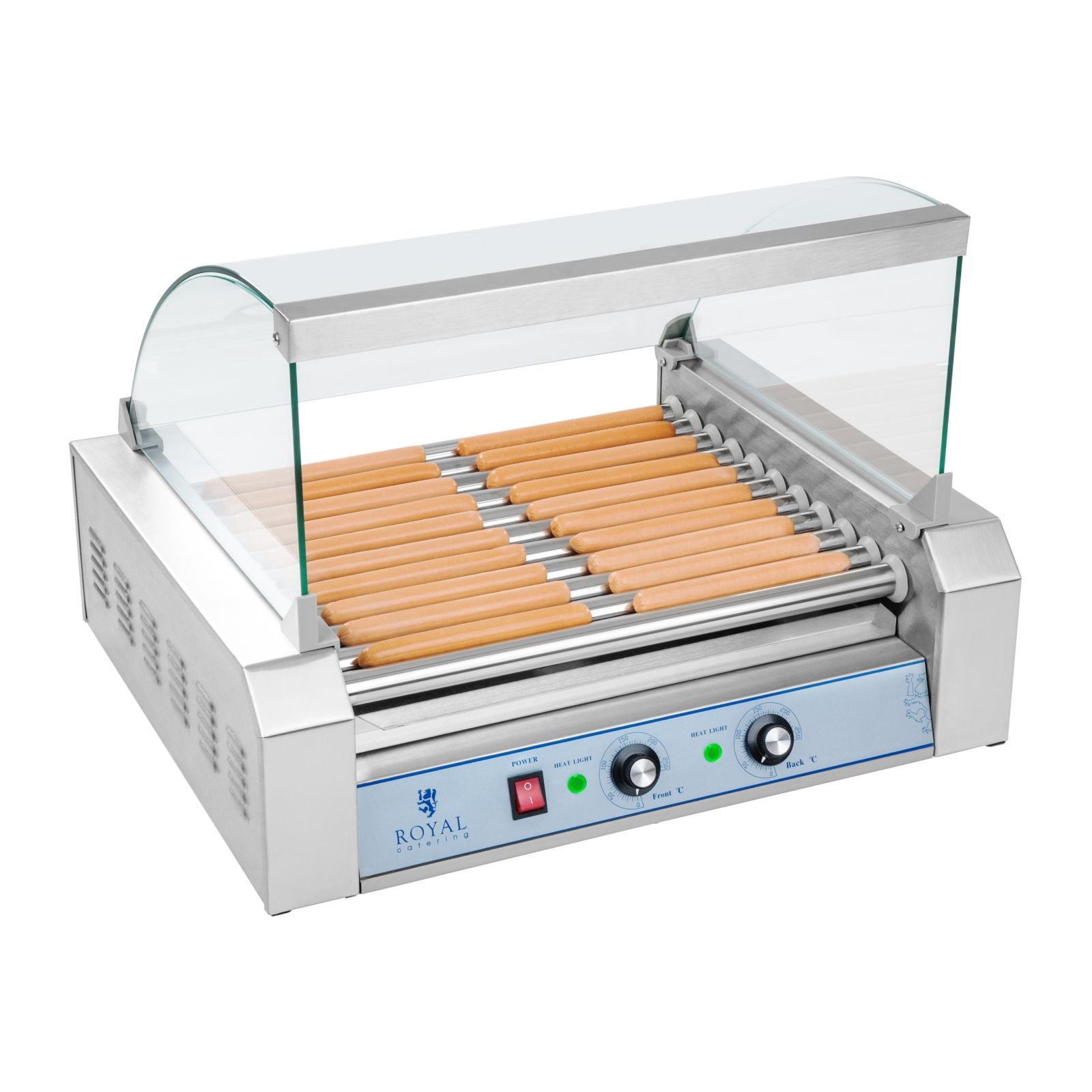 Royal Catering - Hot Dog Maker Hot Dog Grill Gerät Hotdog Rollen Grill Edelstahl 11 Rollen 2200 W
