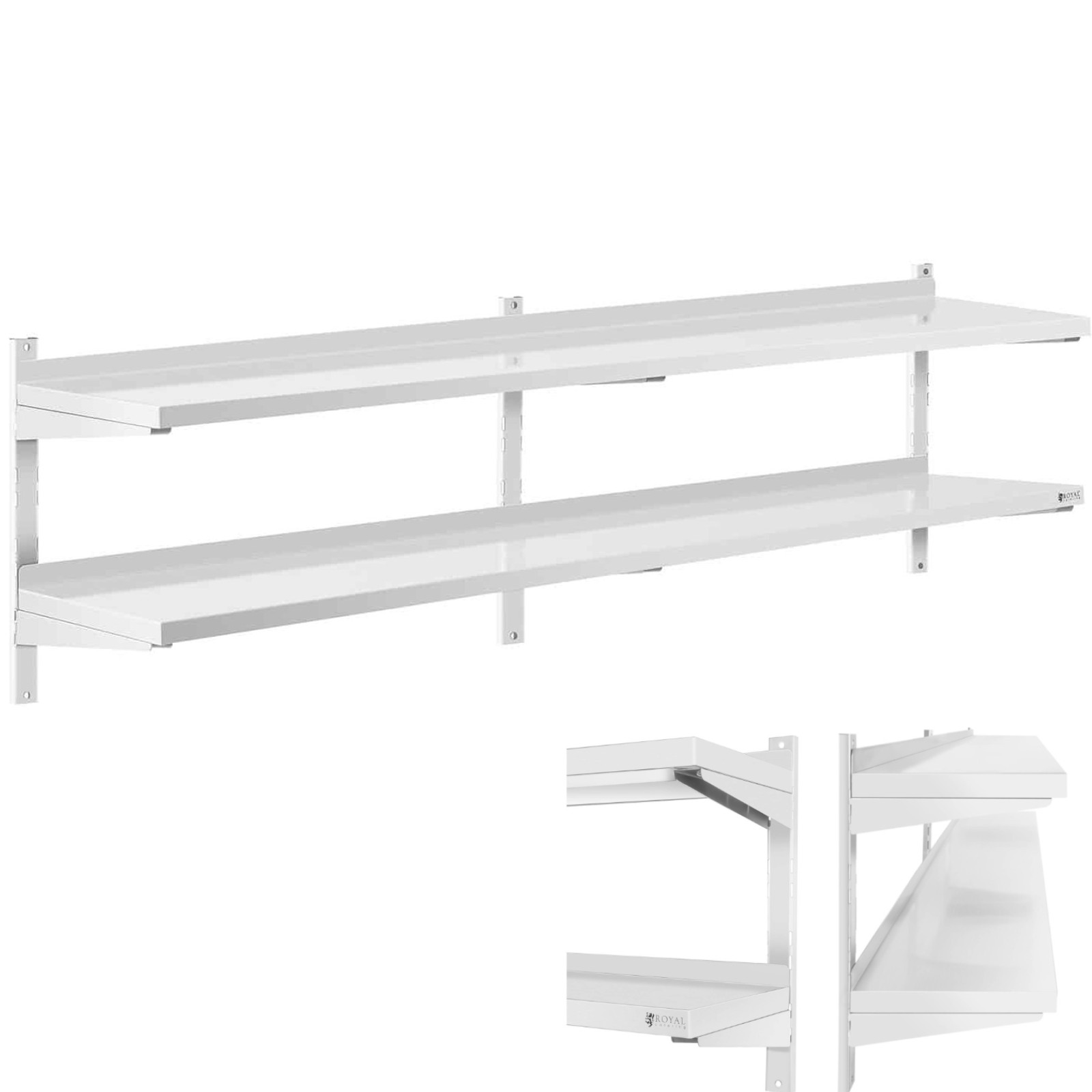 Royal Catering - Wandbord Doppel Wandregal Edelstahl Regal 2 Ablagen Hängeregal 200 X 40 Cm