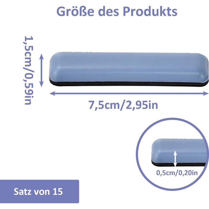 Teflon-möbelgleiter – 15 Stück, Rechteckige, Abgerundete Teflon-möbelgleiter 7,5 × 1,5 × 0,5 Cm – Zur Befestigung Unter Möbeln