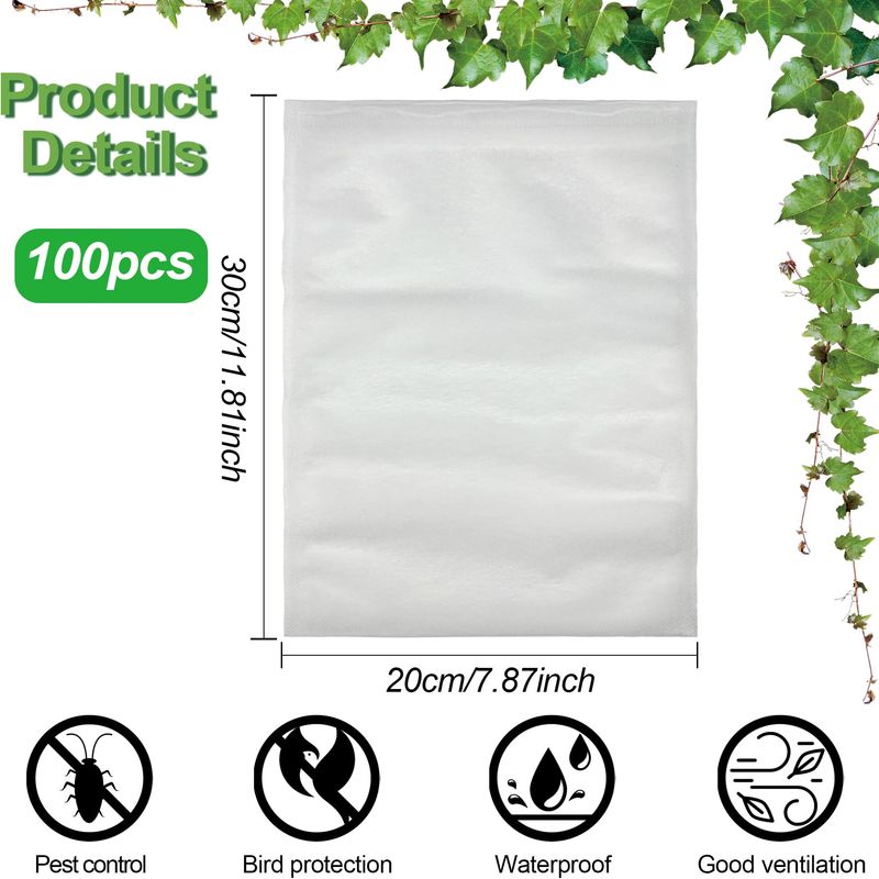Packung Mit 100 Traubenschutzbeuteln, 20 X 30 Cm Große Obstschutzbeutel, Vlies-traubenschutzbeutel, Gartennetzbeutel Mit Kordelzug, Obstschutzbeutel