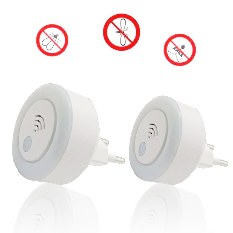 Geräuschlose Elektrische Ultraschall-schädlingsbekämpfungslampe, Mücken- Und Insektenabwehrlicht, Warmweiß, Für Den Innenbereich, 2 Stück
