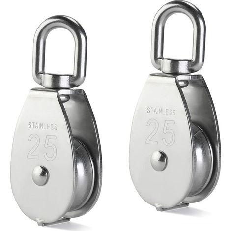 Einzelrolle, Edelstahlrolle, Heberolle, Edelstahlrolle 304 M25, 400 Kg Heberolle, 2 Stück – Silber