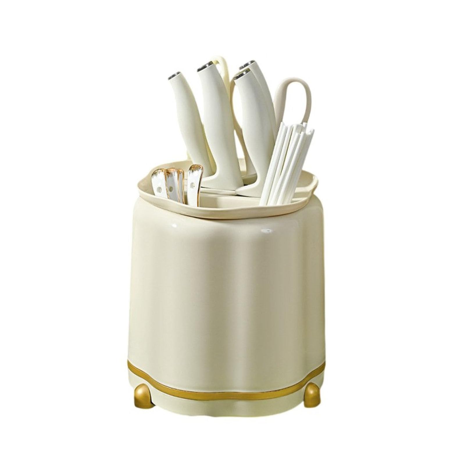 360° Drehbarer Messerhalter Für Die Arbeitsplatte, Multifunktionaler Und Eleganter Utensilienhalter Mit Großem Fassungsvermögen, Beige