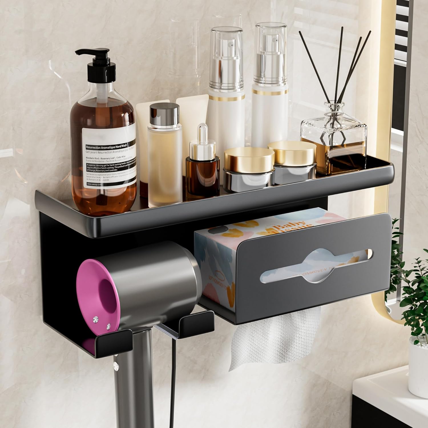 Haartrocknerhalter, 3-in-1 Wandorganizer Für Haarstylinggeräte, Multifunktionaler Haartrockner-organizer (grau)