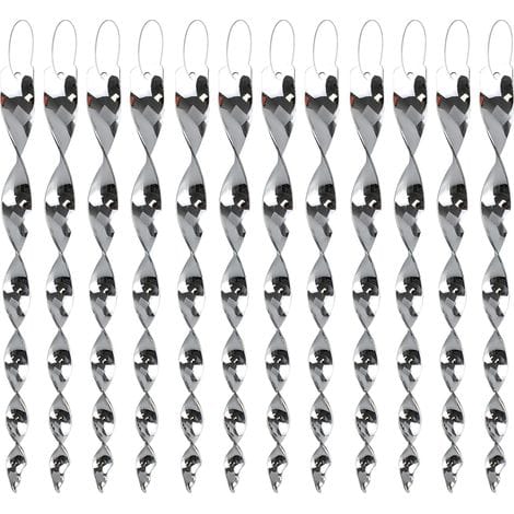Set Mit 12 Silbernen Vogelabwehrstangen Aus Kunststoff Zum Aufhängen – Vogelabwehrvorrichtung – Windbetriebene Rotation – Reflektierende Stangen Halten Vögel Fern
