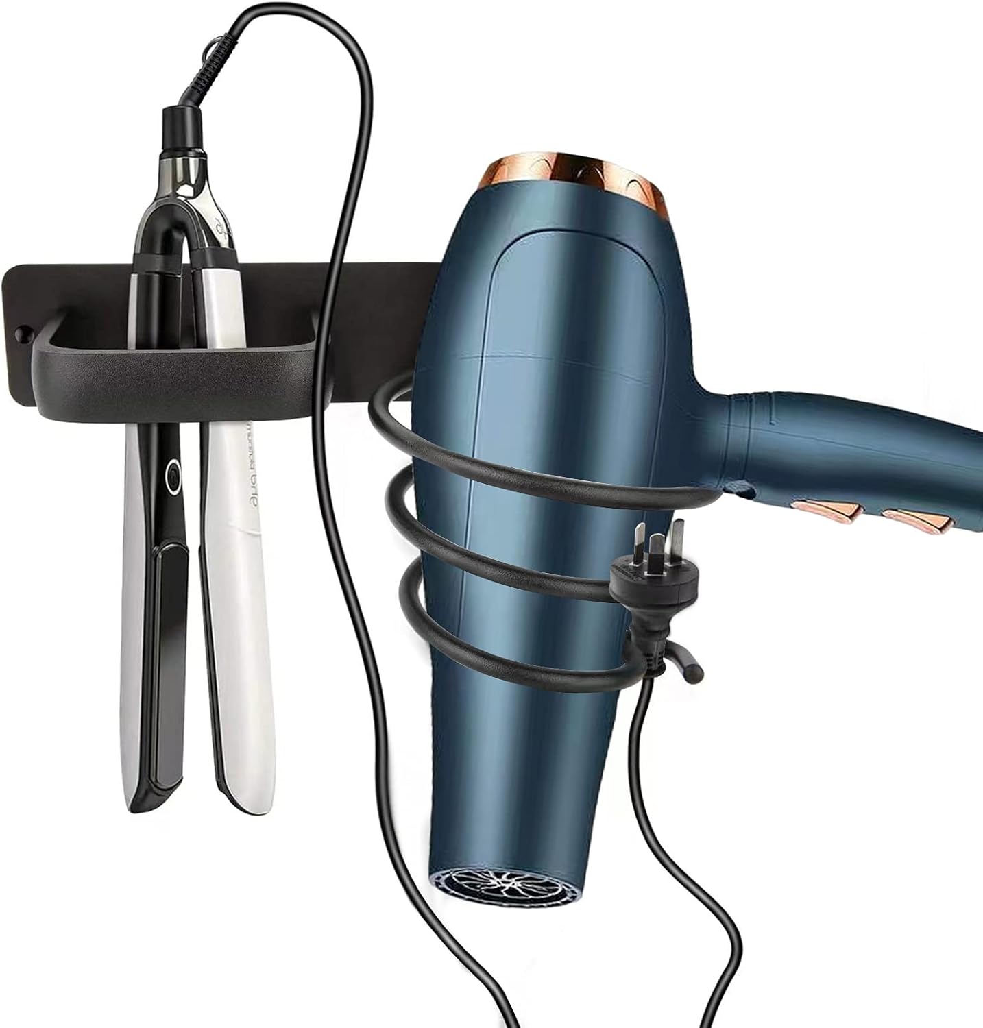 Wandmontierter Haartrocknerhalter Aus Aluminium, Organizer Für Haarstyling- Und Pflegegeräte Wie Glätteisen Und Lockenstäbe (schwarz)
