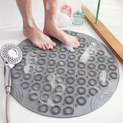 Rutschfeste Pvc-duschmatte Fürs Badezimmer, Runde, 55 Cm Große Rutschfeste Matte Fürs Badezimmer, Schnelltrocknende, Hydrophobe Bodenmatte Mit Saugnäpfen Fürs Badezimmer (grau)