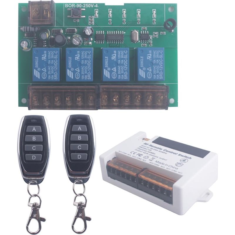 110v 220v 4-kanal Funkrelais-fernbedienungsschalter, Rf 433mhz Ac 90v-250v 4ch Garagentoröffner Funkempfänger 2 Sender (4ch-2 Controller 433mhz)