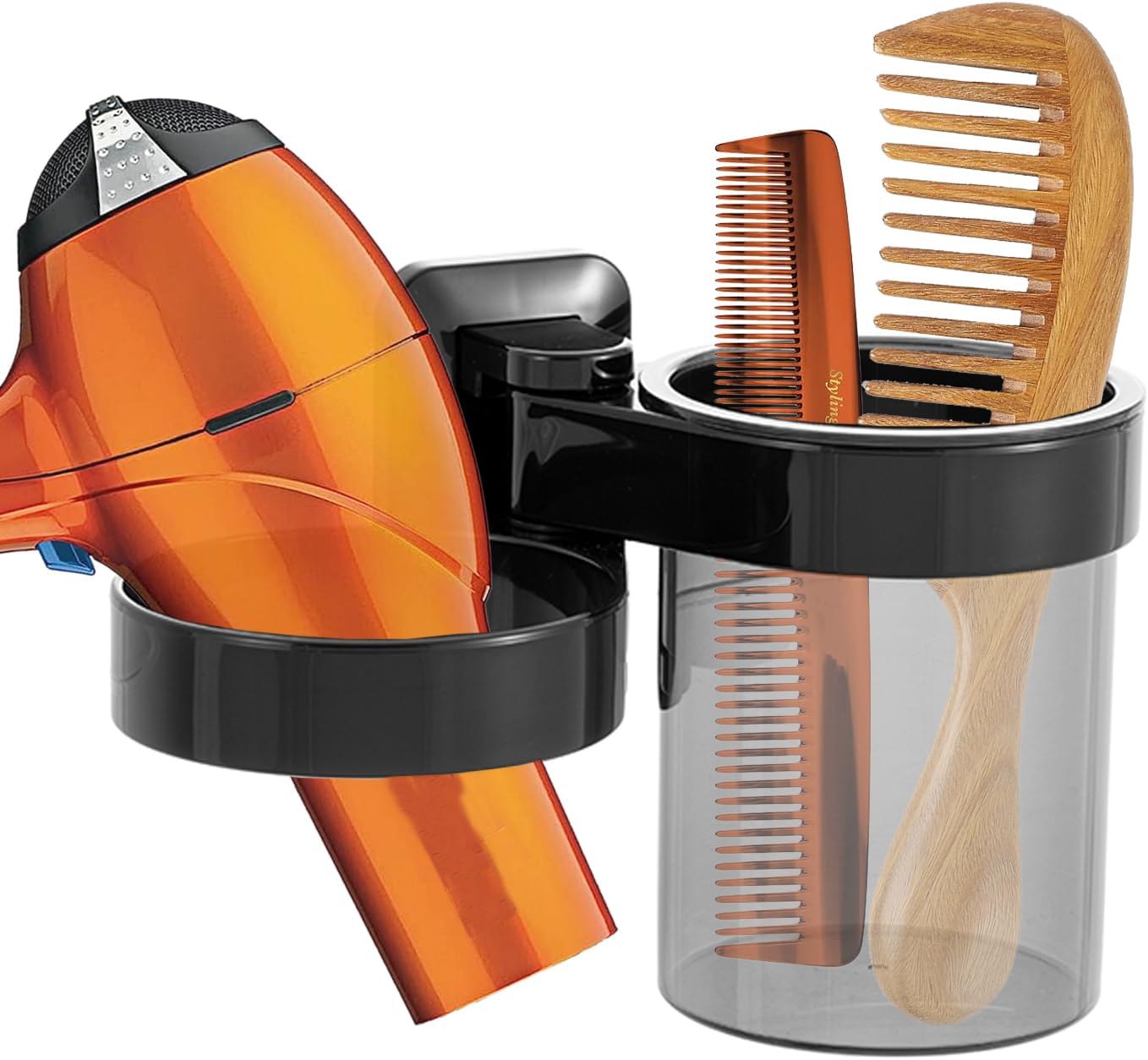 Wandmontierter Haartrocknerhalter Mit Ablage Für Haarstyling-zubehör, Selbstklebender Haartrocknerhalter (schwarz)