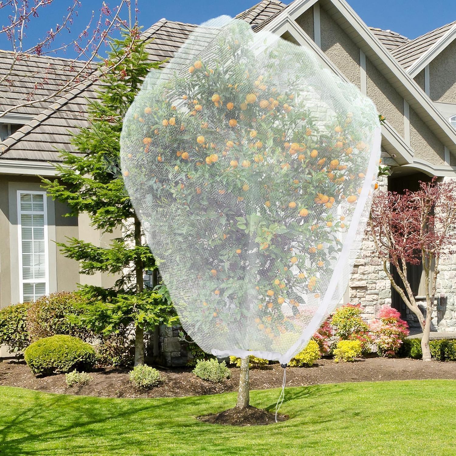 Set Aus 2 Großen Netzen Für Obstbäume Mit Kordelzug Und Reißverschluss, 2,4 X 2,4 M, Schutznetz Gegen Vögel, Insekten, Zikaden (2,4 X 2,4 M)