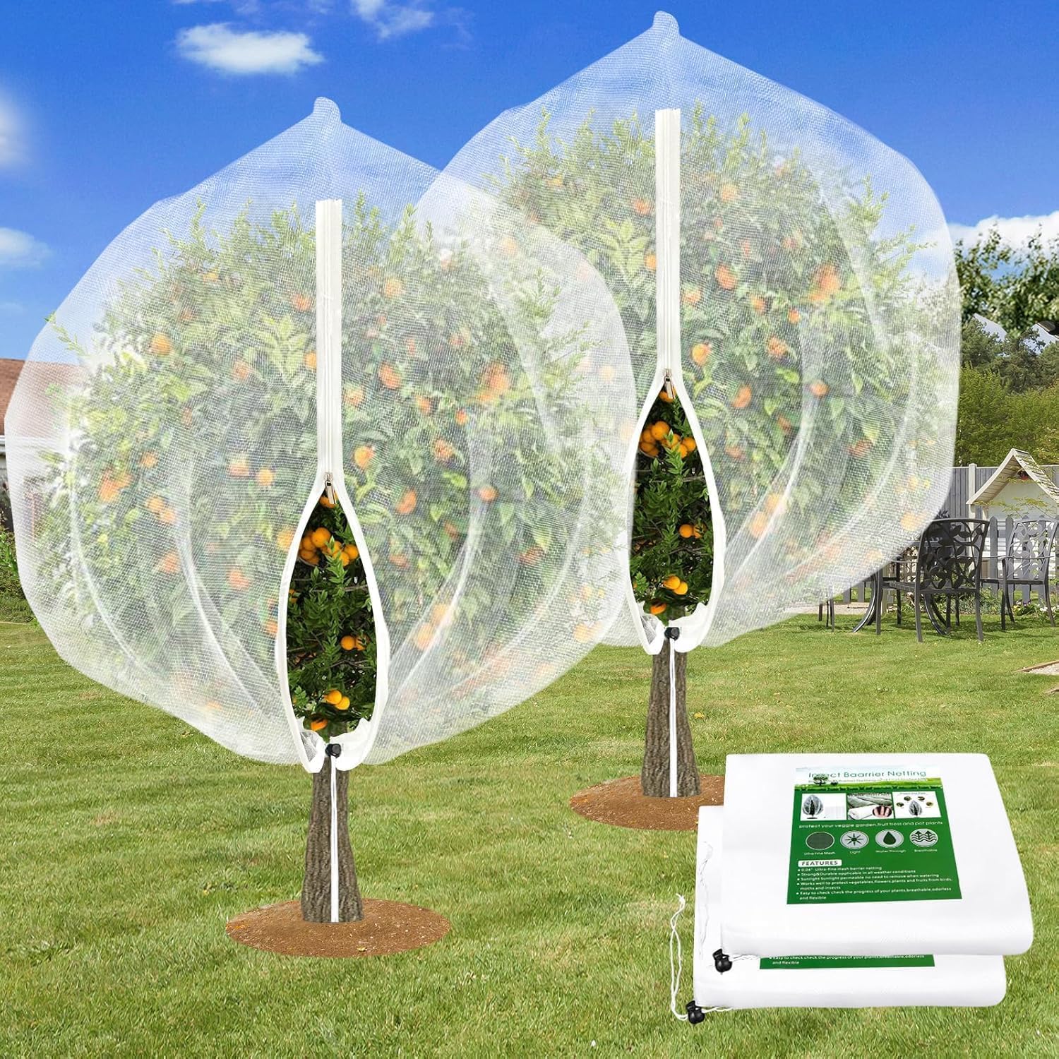 Große Obstbaumnetze Mit Kordelzug Und Reißverschluss, 2,4 X 2,4 M Gartennetz Zum Schutz Des Gartens, Insekten- Und Vogelschutznetz Für Bäume