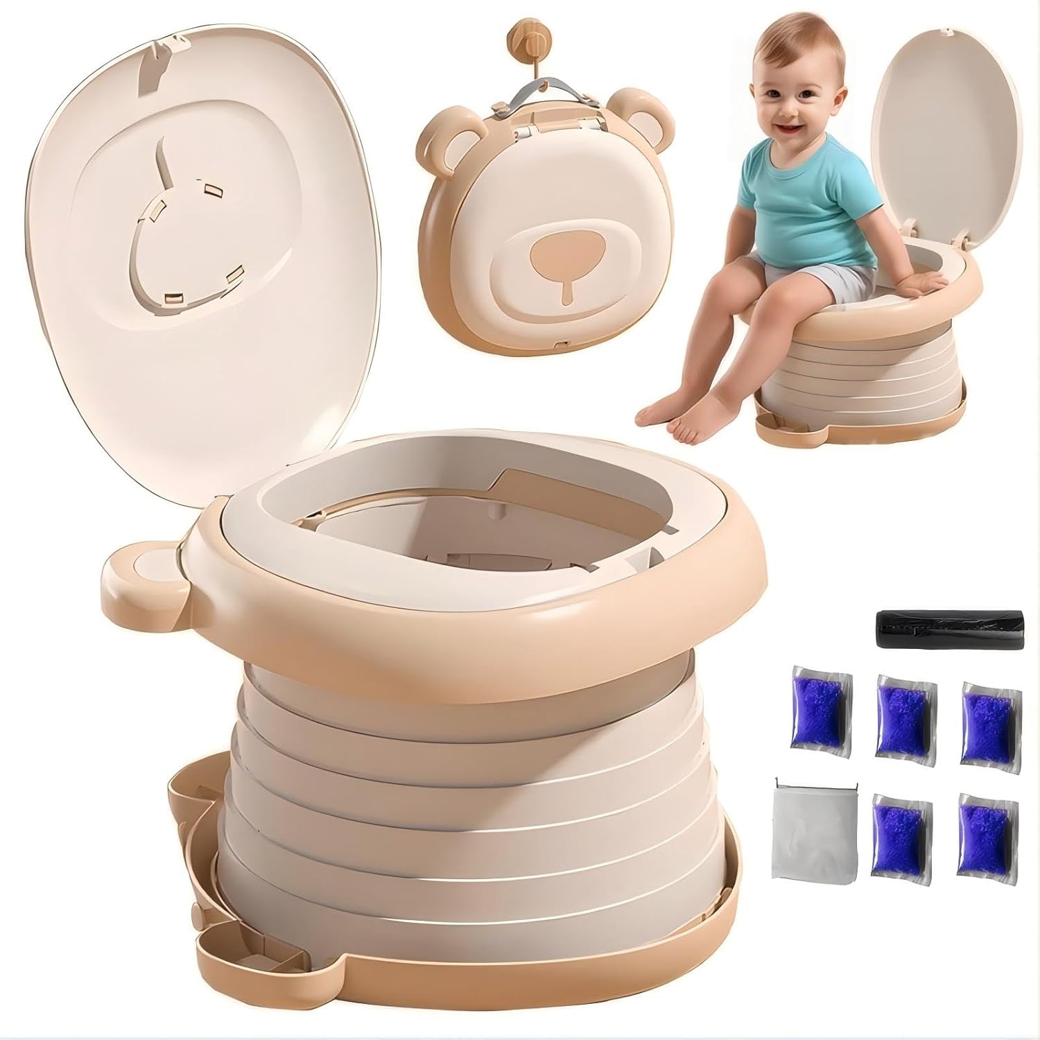 Zusammenklappbares Reise-wc Für Kinder Mit Spritzschutz Und Rutschfester Oberfläche, Für Auto, Camping Und Reisen, Inklusive Reisetasche, Müllbeutel Und Saugfähigem Sand