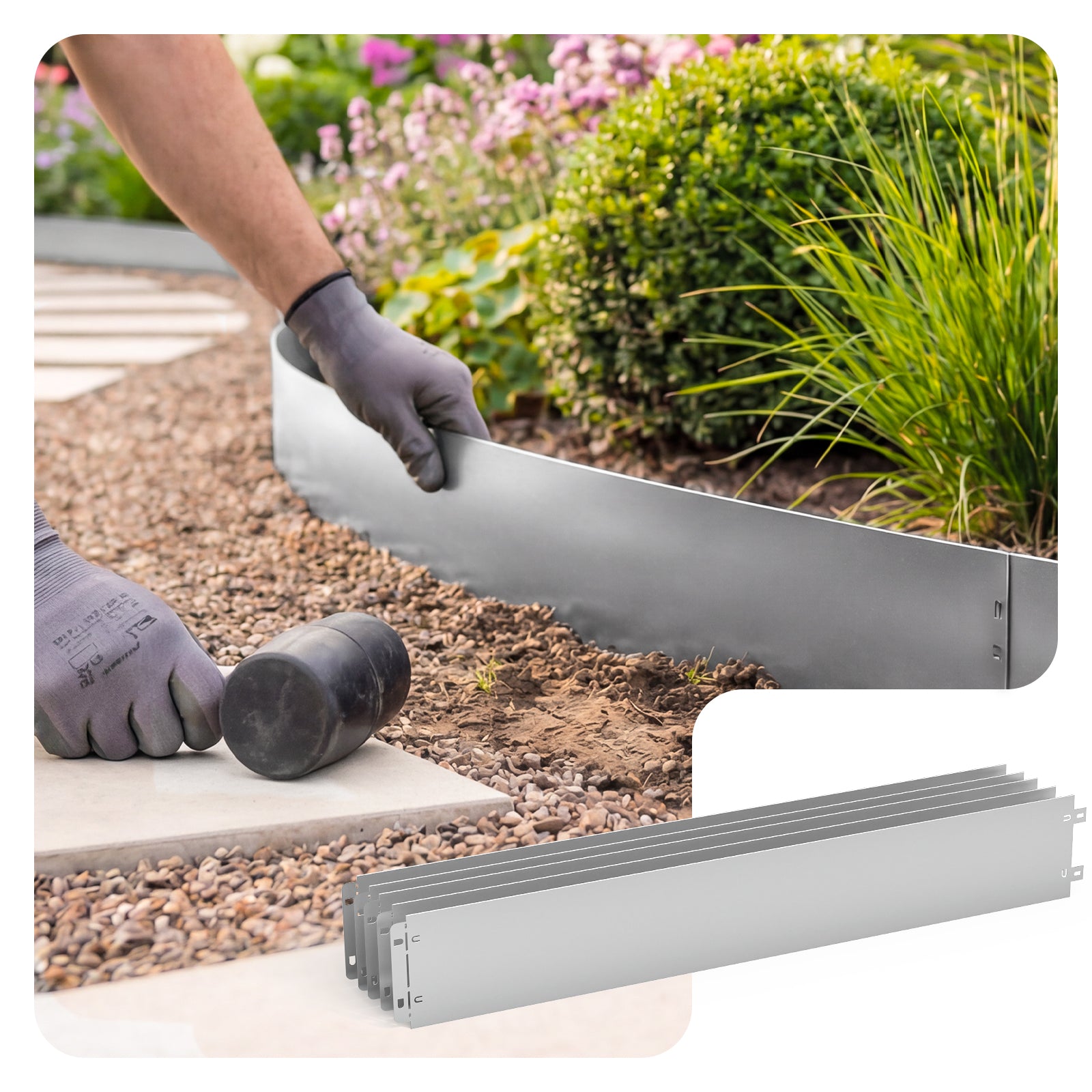Vounot® 35er Set Verzinkt Metall Rasenkante Beeteinfassung 100×13 Cm, Silber