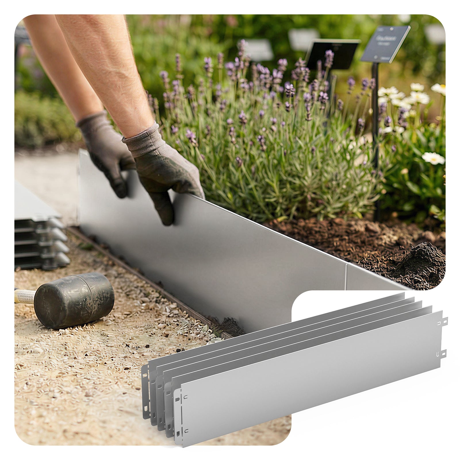 Vounot® 15er Set Verzinkt Metall Rasenkante Beeteinfassung 100×18 Cm, Silber