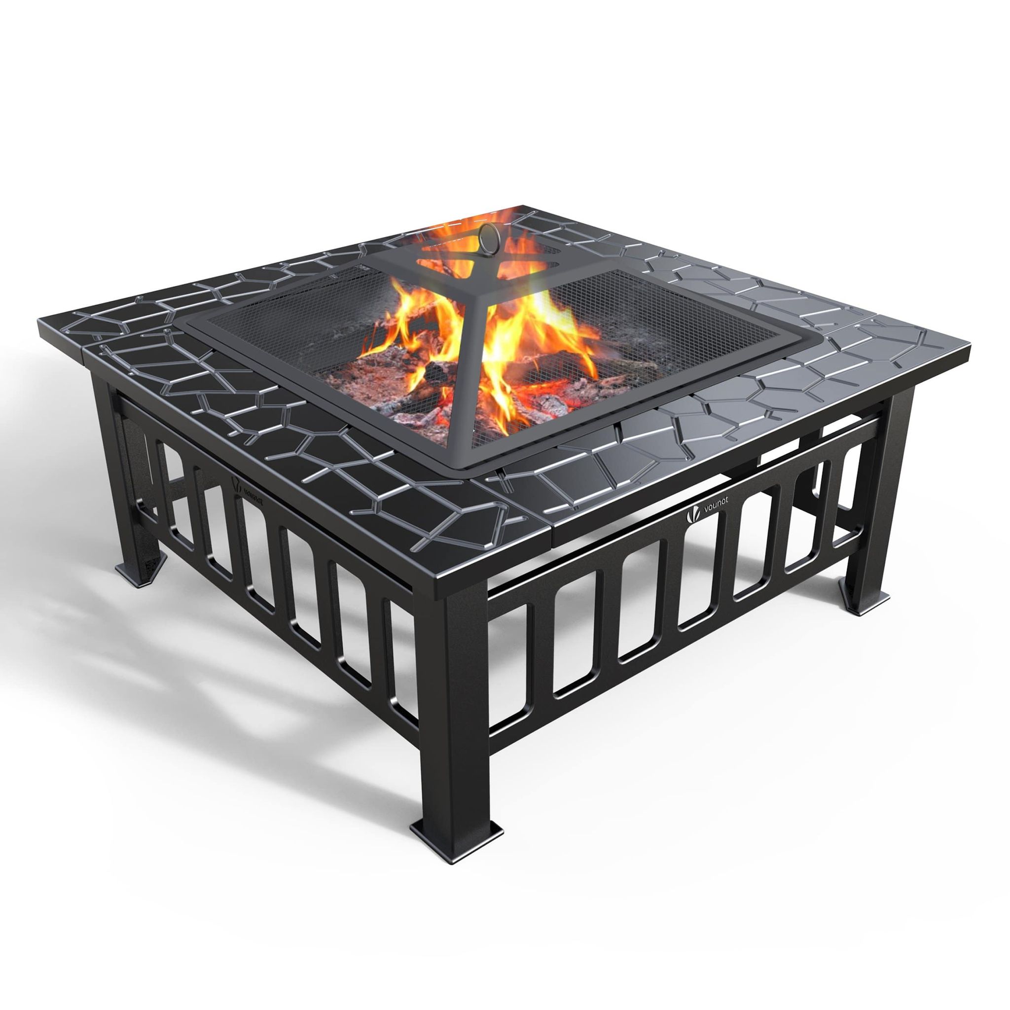 Vounot® Feuerschale Mit Funkenschutz, 3 In 1 Feuerstelle Feuerkorb Für Garden Terrasse Heizung
