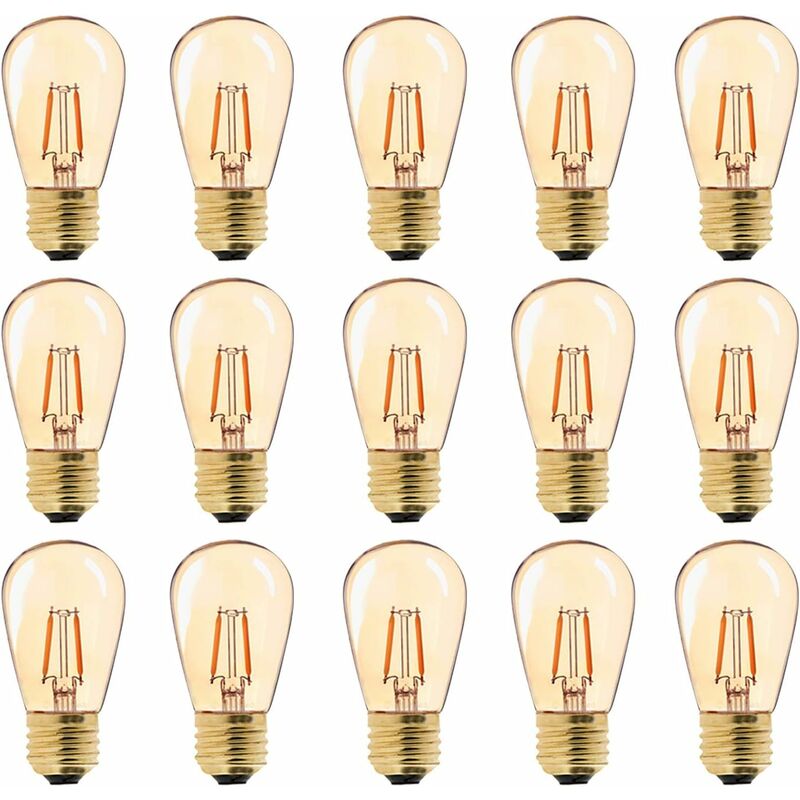 Led-vintage-glühbirne E27, St45, Einfach Zu Montieren, 1 W = 10 W Glühlampe, Superwarmweiß 2200 K, E27-sockel, Nachttischlampe, Goldfarbenes Glas, Nicht Dimmbar, 15er-pack [energieklasse G]