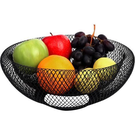 Schwarzer Obstkorb Aus Metall – 24 Cm – Dekorativer Obstkorb Für Obst, Gemüse Und Brot – Für Küche, Haushalt, Tischdekoration Und Arbeitsplatten