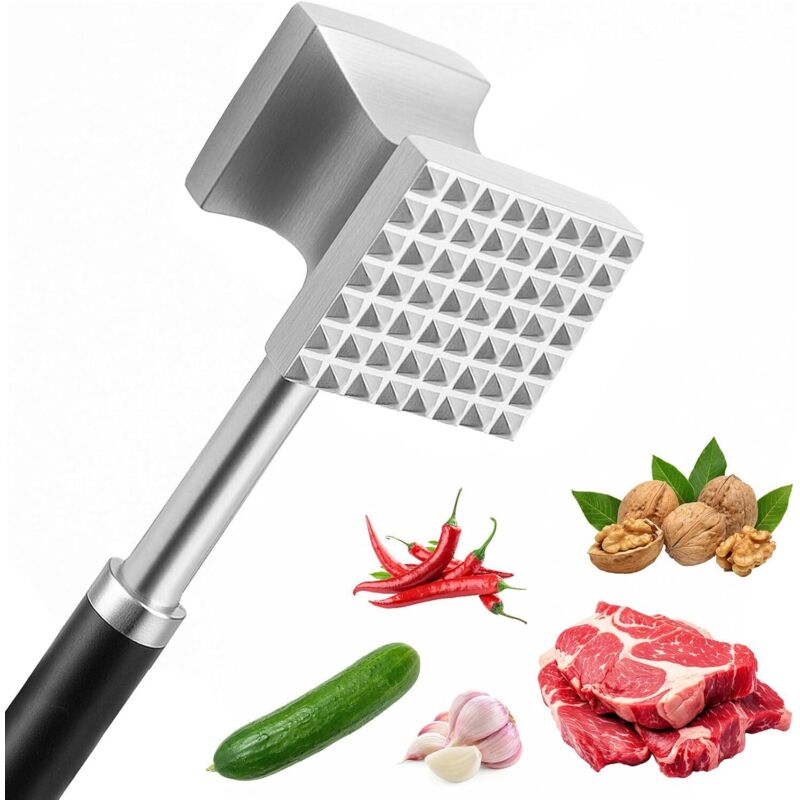 Professioneller 27 Cm Fleischklopfer Aus Edelstahl – Doppelseitig Flach, Verzinkt Mit Rutschfestem Griff, Für Steak, Hähnchen Und Schweinefleisch