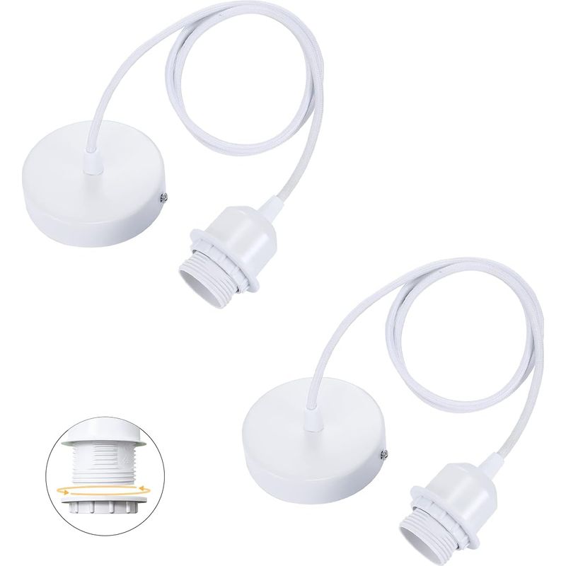 Lablanc – Set Mit 2 E27-pendelleuchten Mit Schraubring, 100 Cm Verstellbarem Textilkabel, Kompatibel Mit Lampenschirmen, Ideale Fassung Für Küchenpendelleuchten, Weiß