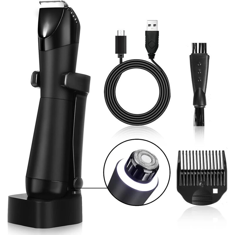 Körperhaartrimmer Für Männer, 2-in-1-körperrasierer, Ipx7 Wasserdicht, Intimtrimmer Mit Schnittfesten Keramikklingen, Verstellbarem Kammaufsatz Und Ladestation – Geschenk Für Ehemann, Freunde, Vater