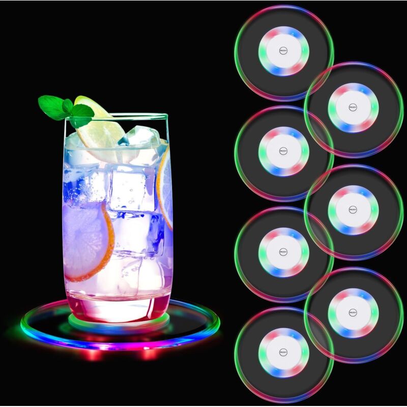 Csparcv Set Mit 7 Farbenfrohen Led-leuchtuntersetzern, 6 Farben, Batteriebetrieben, Runde Leuchtuntersetzer Für Bier, Cocktails, Wein, Hochzeiten, Bars, Partys, Weihnachten, Geburtstage