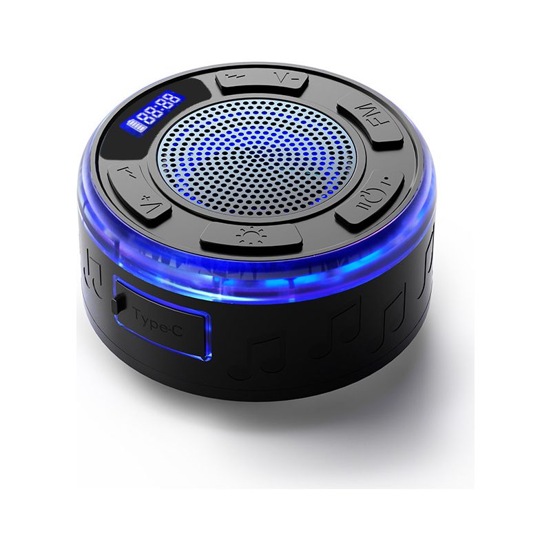 Tragbarer Bluetooth-lautsprecher, Ip7 Wasserdicht, Mit Saugnapf Und Zeitanzeige, Mit Led-leuchten, Stereo-pairing, Ideal Für Strand, Kajakfahren Und Outdoor-aktivitäten.