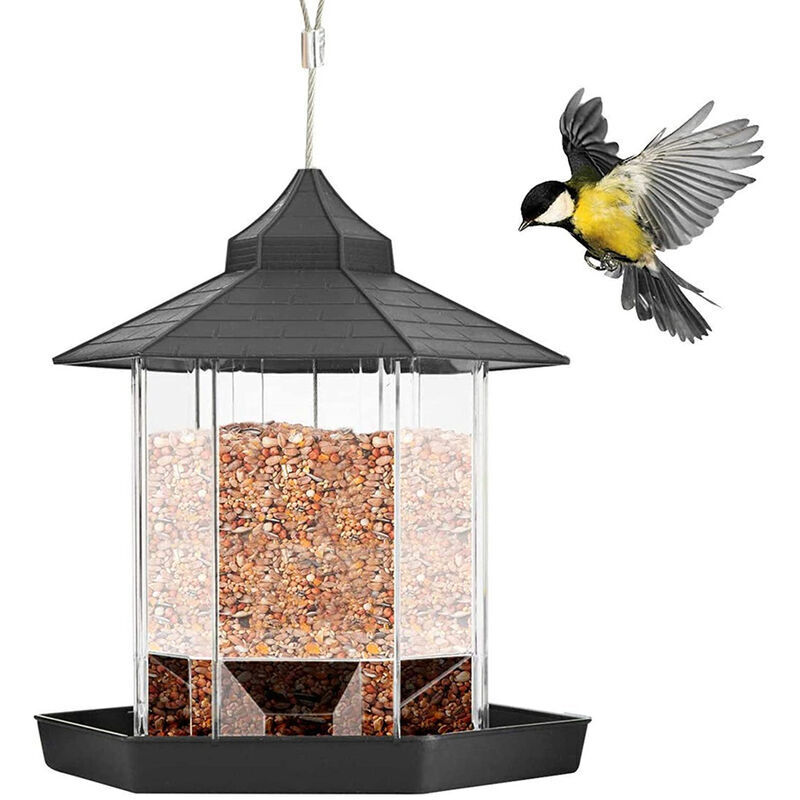 Hängender Vogelfutterspender Aus Kunststoff Mit Dach Und Schale Für Garten, Terrasse Und Hinterhof, Eichhörnchensicher – Grau