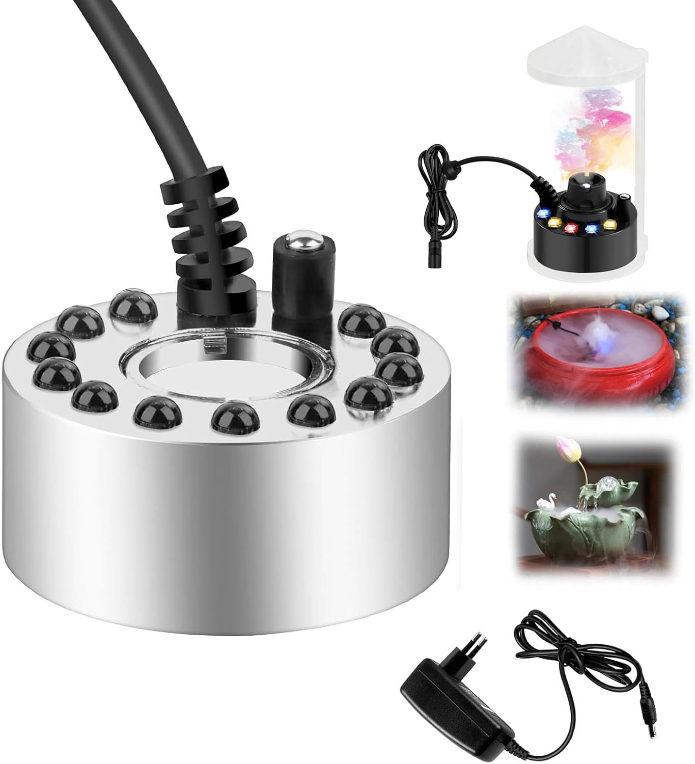 Mini-ultraschallvernebler Für Springbrunnen, Teiche Und Weihnachtsdekorationen Mit 12 Farbigen Leds