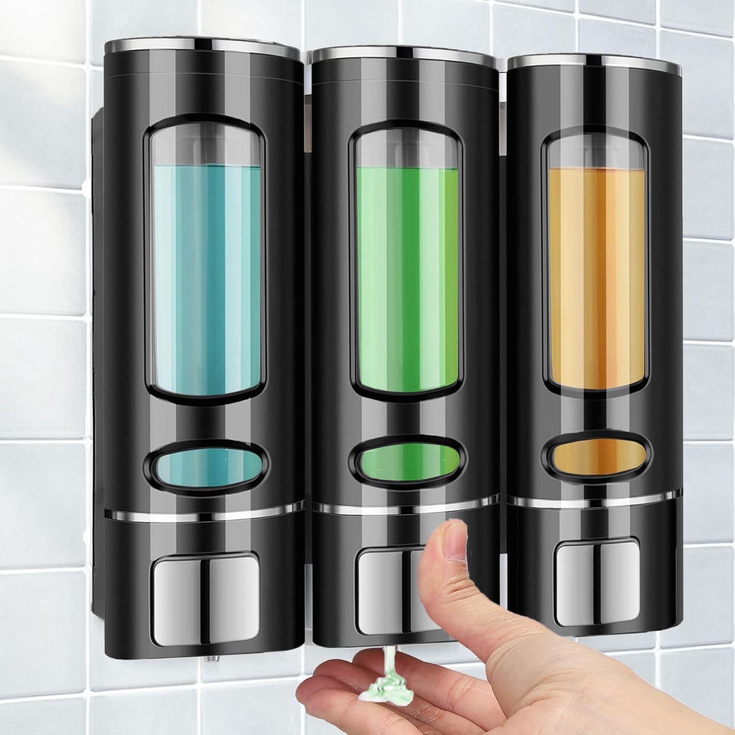 Manueller Wandspender Mit Druckknopf Für Flüssigseife, Shampoo Und Duschgel – 400 Ml – Schwarz – Für Bad Und Küche